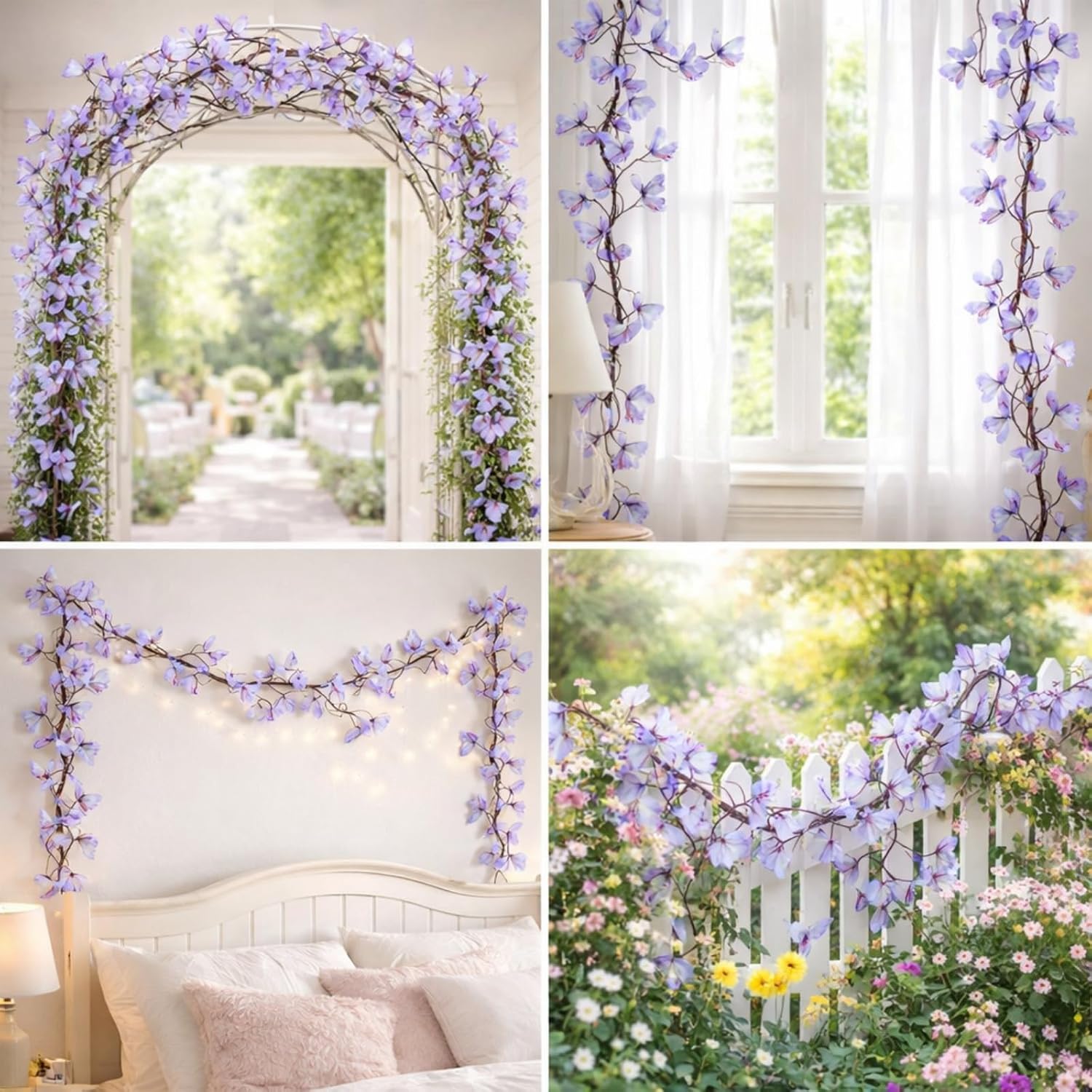 6 Pcs 3D Artificial Butterfly Garlands Purple Butterfly Vine Decor Fairy Birthday Decoration Total 18.5ft DIY Photography Props Wreath Wall Decor for Wedding Baby Shower Spring Festival Party Favor
