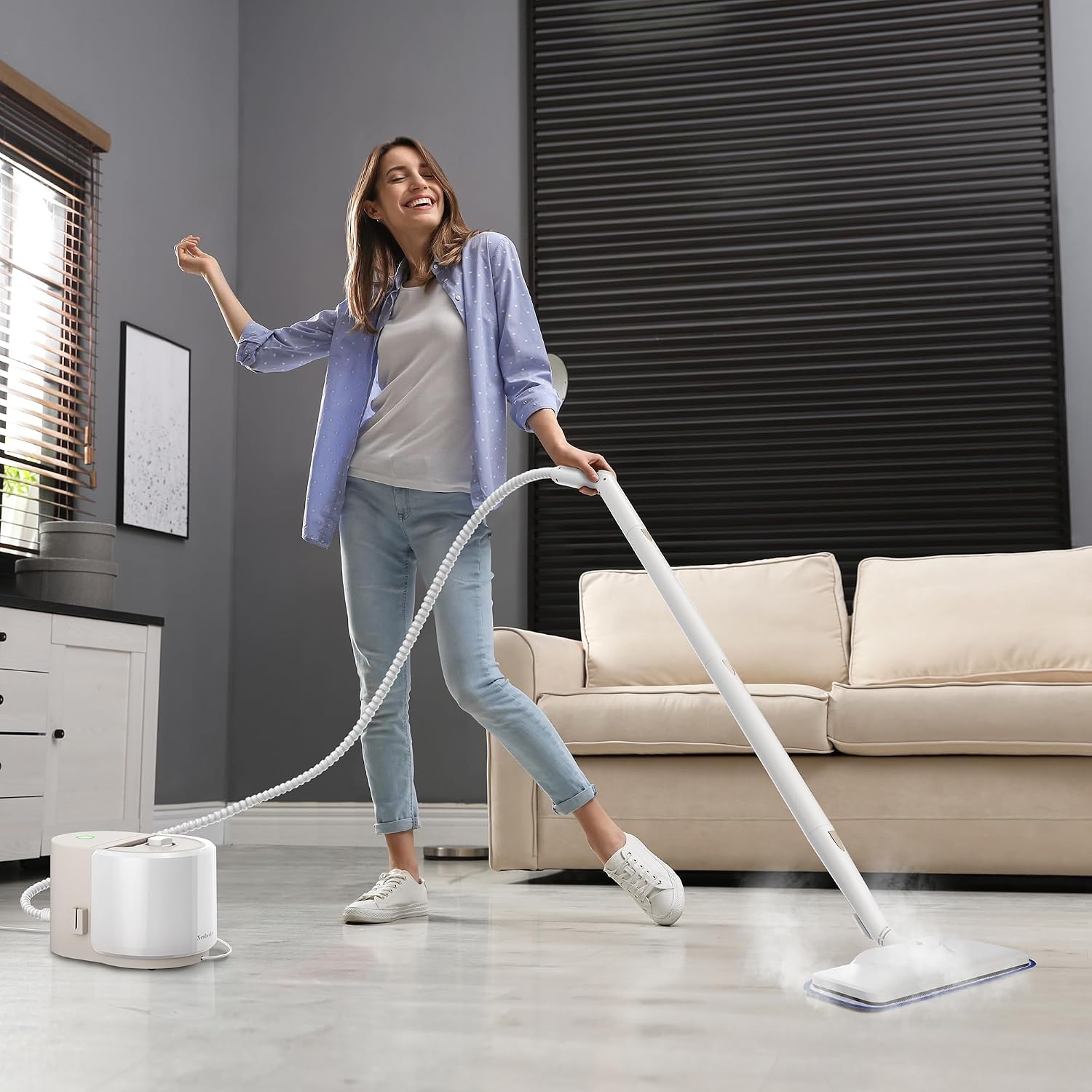 Newbealer 2pcs Extension Pole and Mop Head, Universal Replacement Accessories for Steam Cleaner NB282C, Compatible with Multiple Models NV281A, SLFCSC084, SLFCSM063/64, Easy DIY Stripping, White
