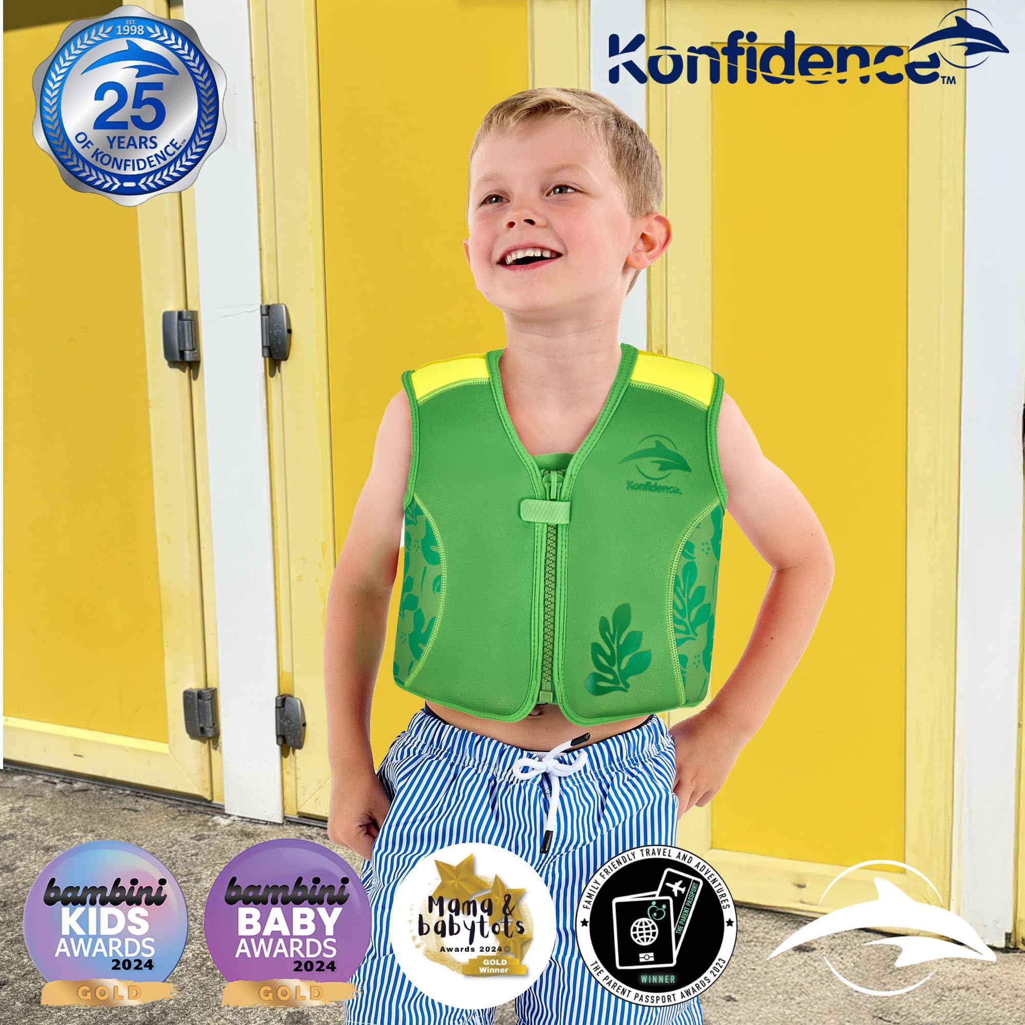 Konfidence Veste de Natation – Gilet de Natation Haut de Gamme avec Sangle de sécurité Amovible pour Enfants | Flottabilité réglable | Conforme CE