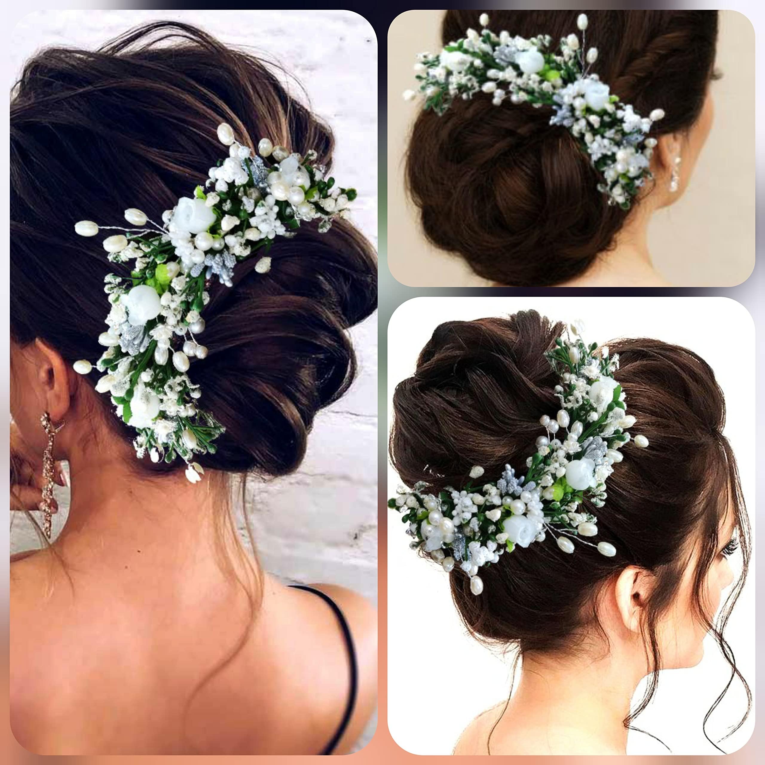 Hair Flare White Artificial Flowers Hair Vein, Stylish Hair Accessories Hair Pins for Women and Girls - 1989, Pack of 1 3