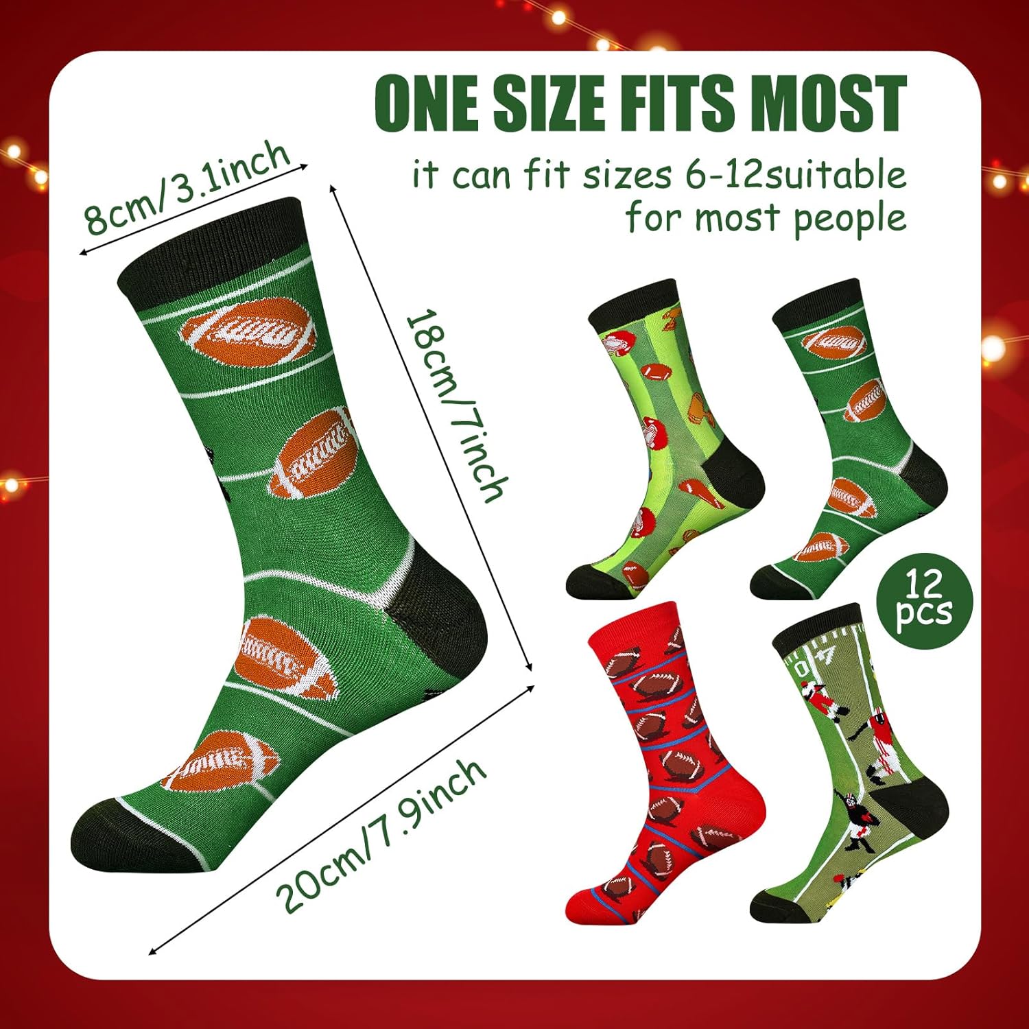 Vabean 12 Pairs Novelty Football Socks for Youth Teens Adults Sports Crew Socks Football Basketball Gifts Sock Gifts for Boys Girls Teens Men Women Sports - Image 3