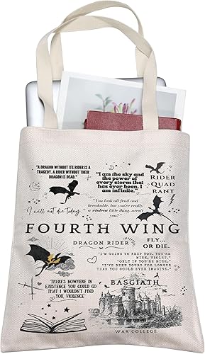 JNIAP Bolsa de mano inspirada en la cuarta ala, regalo de Dragon Rider BWC, regalo de libro de fantasía, regalo de Dragon Rider Tote, Blanco sucio