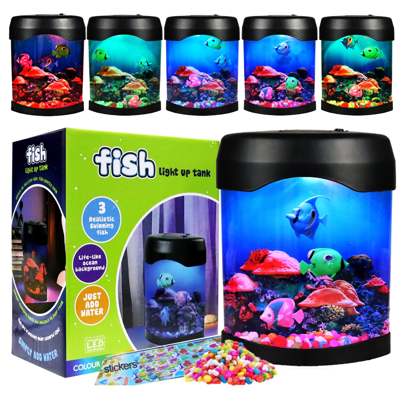 Fake Fish Lamp, Nightly Lifelike Desk Electric Fish Mood Light, LED Light Tank with 6 Color Changing Fake Aquarium for Home Office Deco Adults