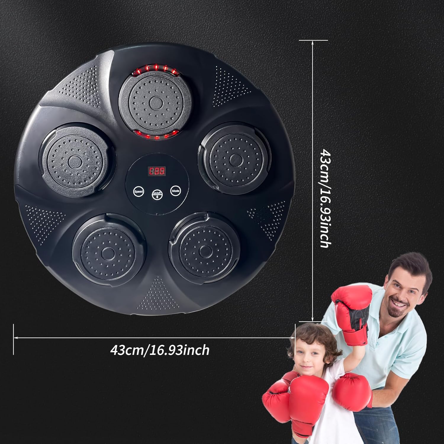 Smart Music Boxing Machine - Wall Mounted Music Punching Pad for Kids, Electronic Focus Agility Training Pad with Boxing Glove, Compact and Resilient - Maquina de Boxeo Musical Pared (red Light)