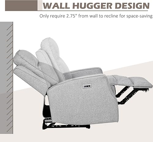 Miniatura 5 de HOMCOM Silla reclinable de energía eléctrica, sillón de pared con estación de carga USB, sofá reclinable con asiento tapizado de lino y reposapiés