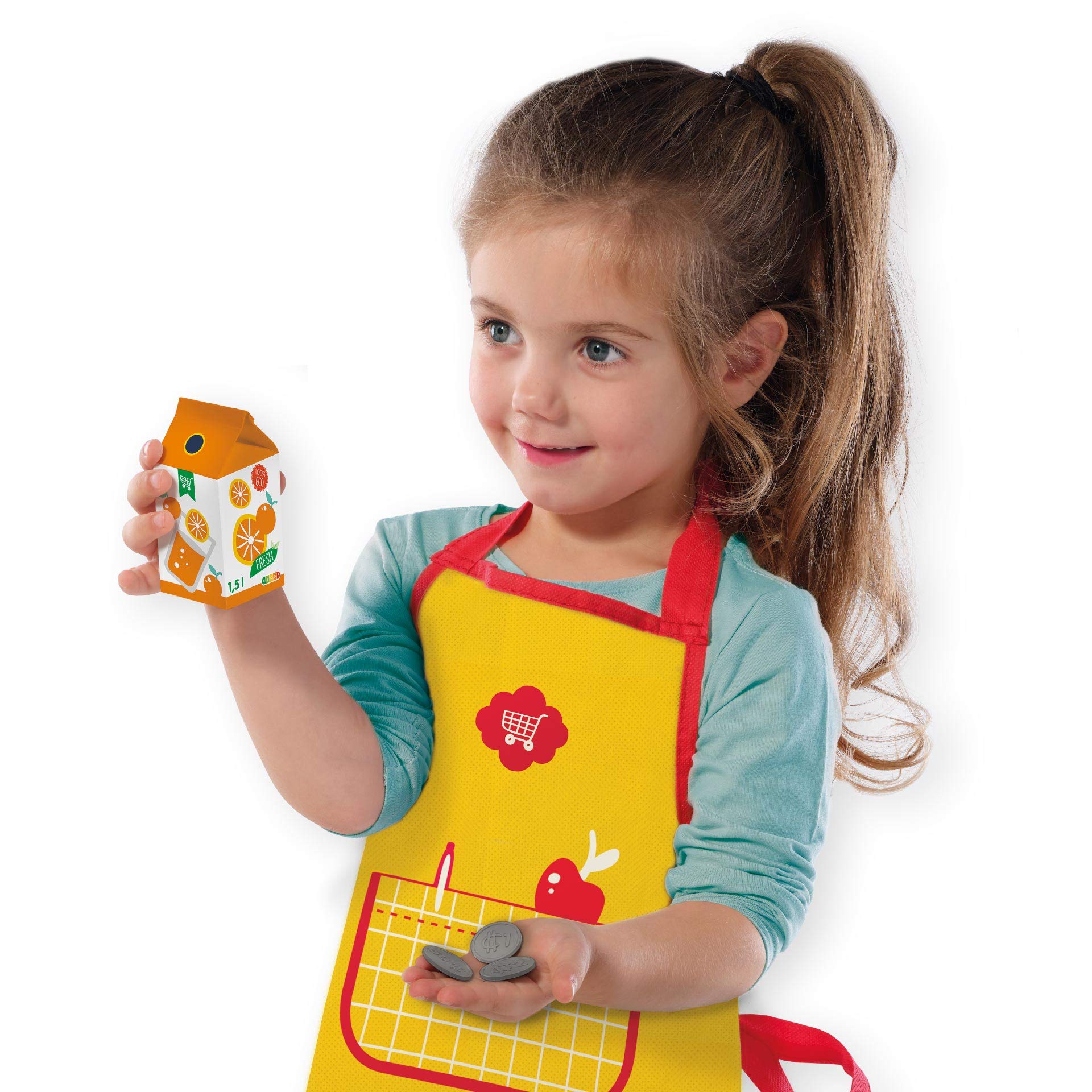 SES Creative Set De Disfraz De Comerciante – Delantal, Monedas Y Productos De Supermercado Para Jugar A Ser Tendero
