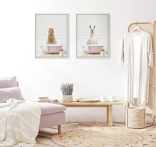 Miniatura 5 de Kate and Laurel Sylvie - Lienzo enmarcado con diseño de llama en casa de campo, arte de pared de baño de rosas por Amy Peterson Art Studio, 18 x 24