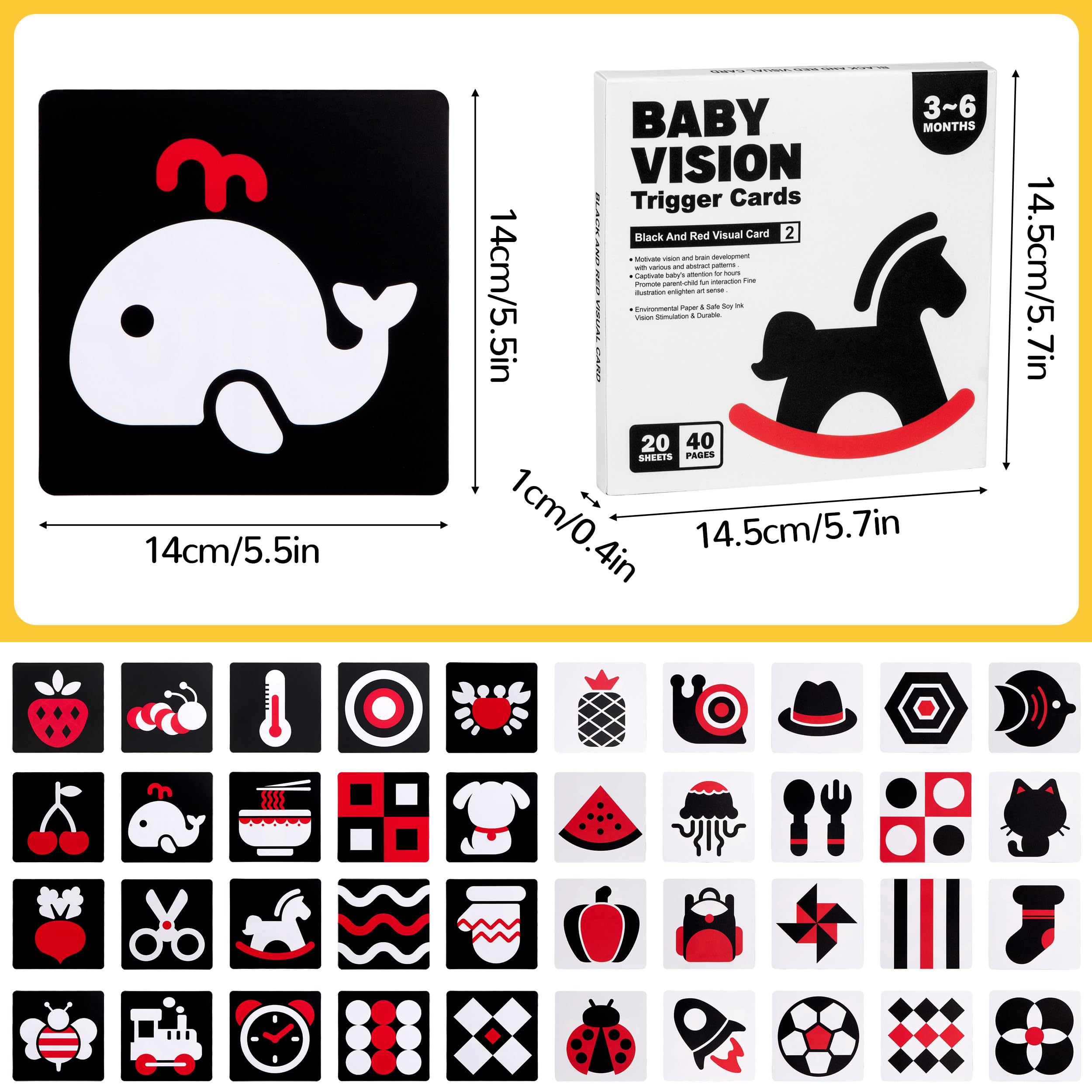 Flash Cards Alto Contrasto, Carte Stimolazione Visiva Bianco e Nero Neonato 3-6 Mesi, Giocattoli Montessori Sviluppo Sensoriale Visivo Neonati Regalo
