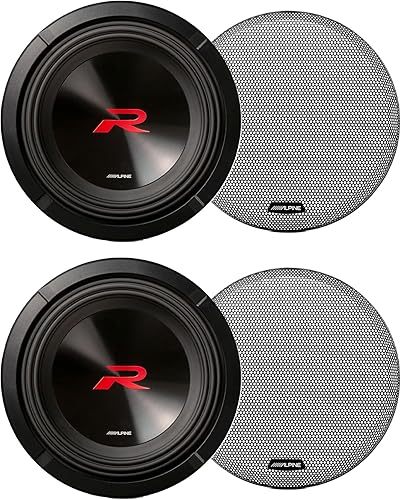 Alpine 2-R2-W12D4 Subwoofers dobles de la serie R de 12 pulgadas de próxima generación de 4 ohmios con parrillas 2-KTE-12G.3