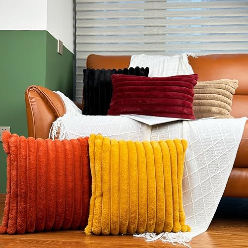 Miniatura 60 de Juego de 2 fundas de almohada de 18 x 18 pulgadas, fundas decorativas de piel sintética para cama, funda de almohada suave y esponjosa con respaldo