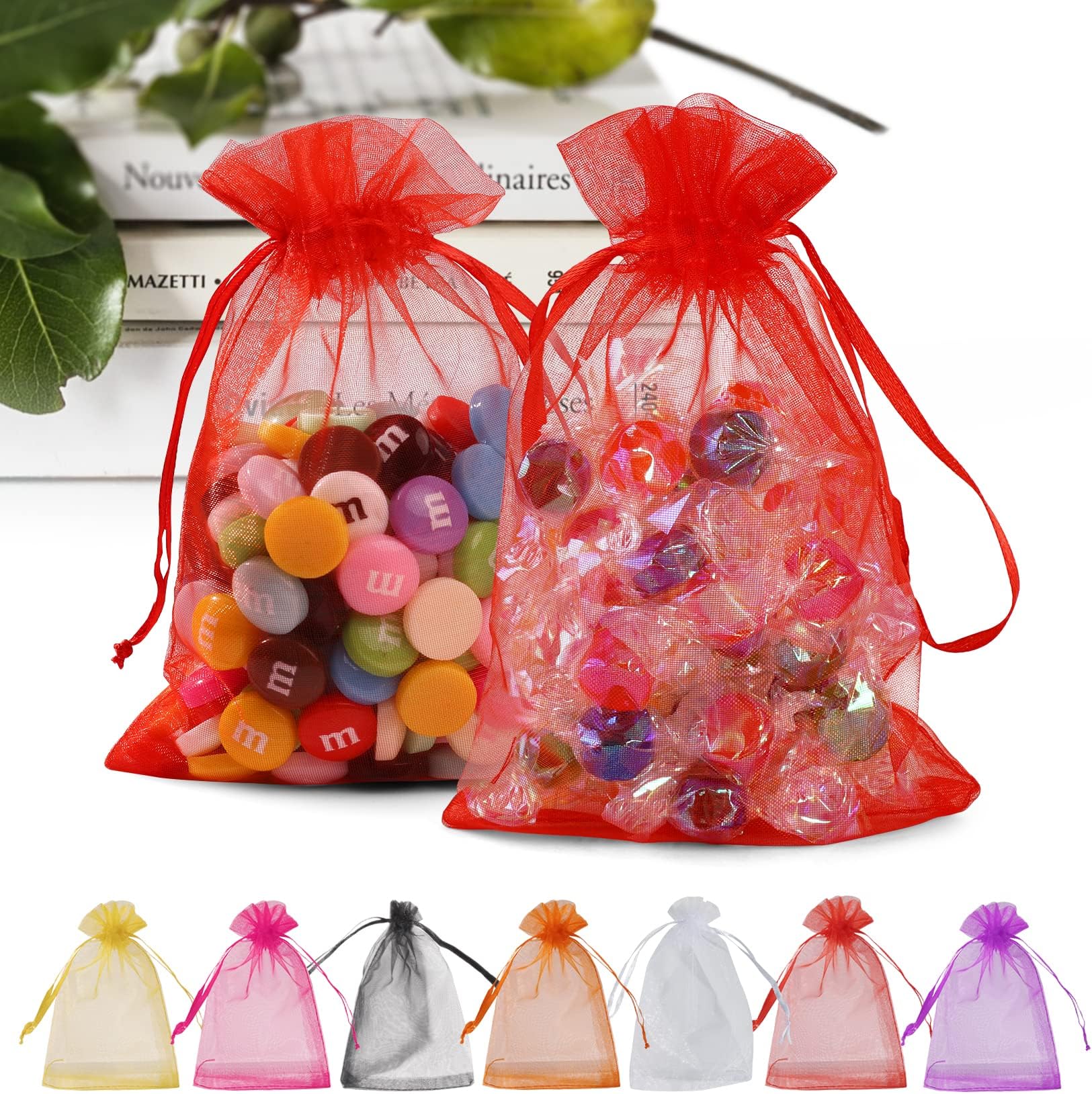 Volanic 50PCS 5X7 Inch Sheer Drawstring Organza Gift Bag