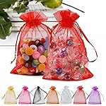 ANZNKU 100PCS Premium Red Organza Bags 5x7 inches Mesh Bags Drawstring, Gift Bag for Christmas Wedding Makeup Party Favor, Mesh Bag Drawstring