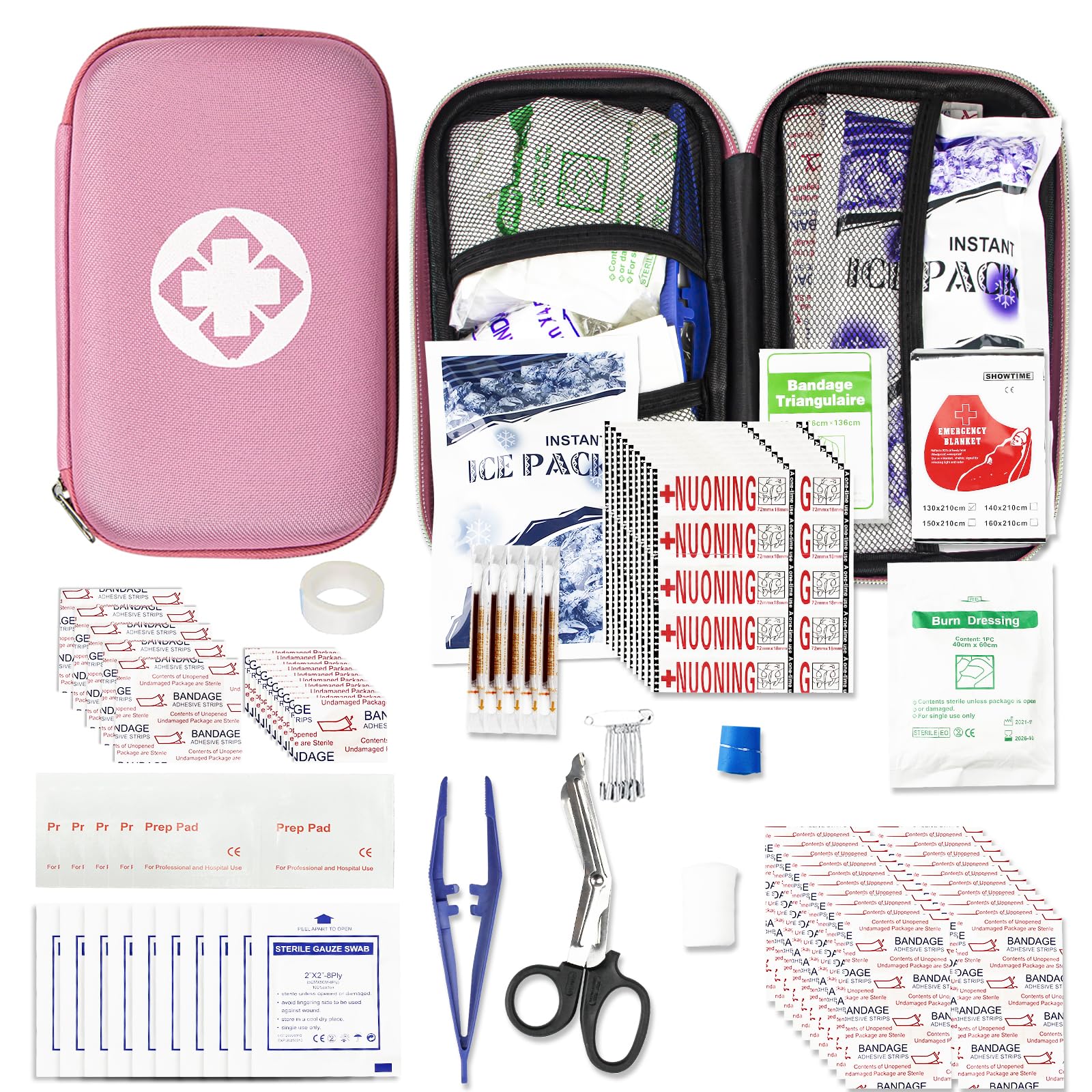 Car-Home Survival First-Aid Kit Emergency-Kit - Pink 273Piece Equipment Travel Supplies First Aid Set Home Essentials Camping Hiking YIDERBO