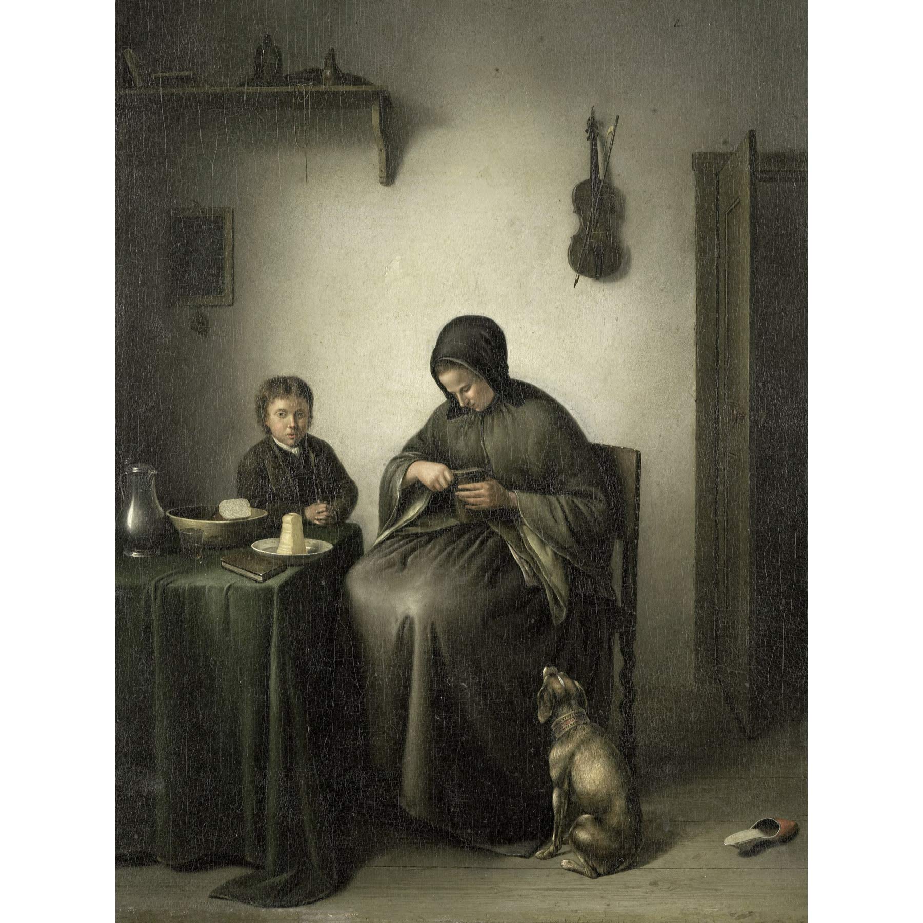 Janson Woman Slicing Bread Premium Wall Art Canvas Print 18X24 Inch