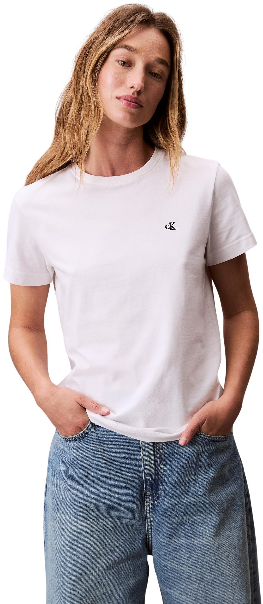 Calvin Klein Camiseta de Manga Corta Mujer Archive Jersey tee con Cuello Redondo, Blanco (Brilliant White), XL