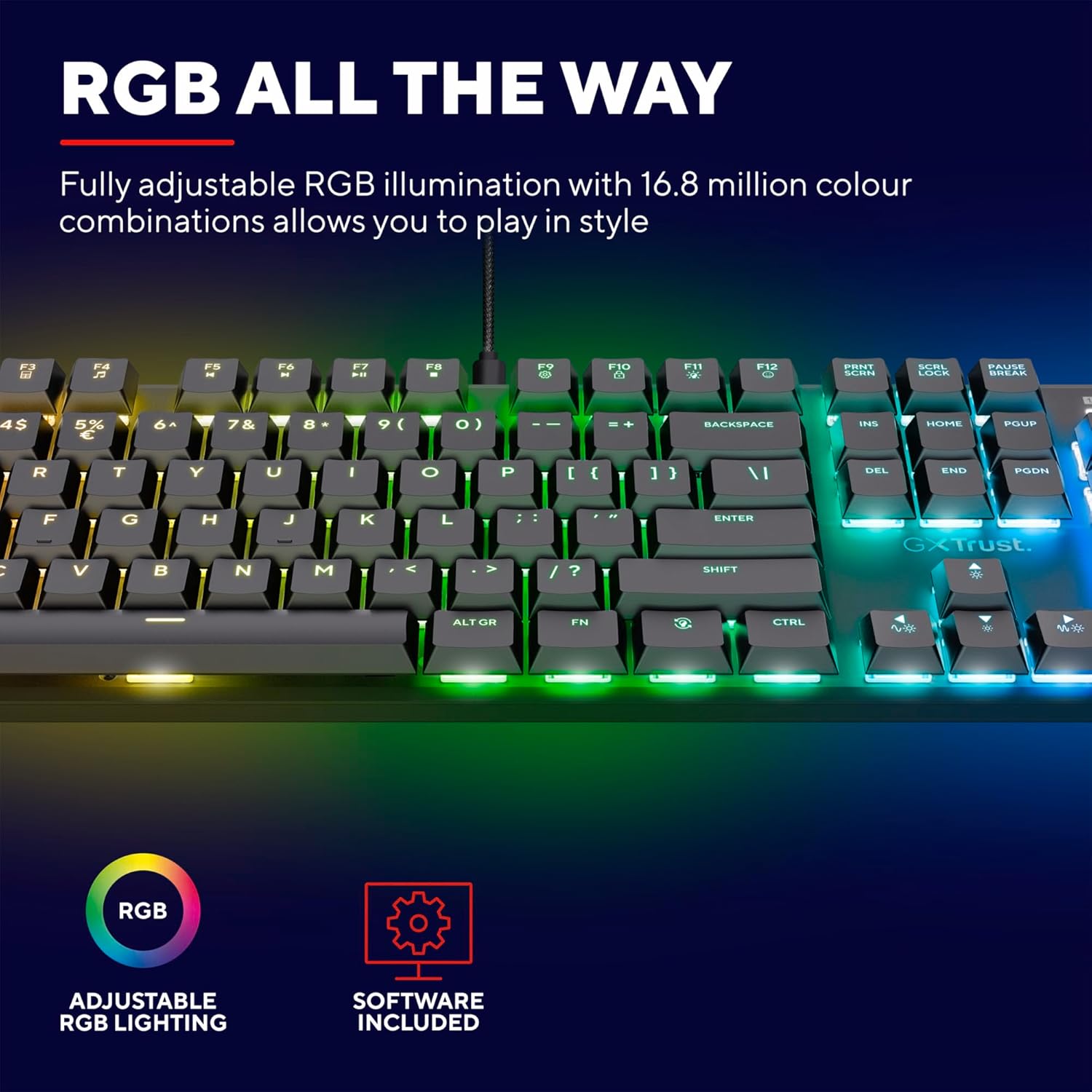 Trust Gaming GXT 866 Torix Mechanical Keyboard UK Layout, Linear Huano Switches, RGB Illumination, Anti-Ghosting N-Key Rollover, Low Profile Programmable USB Gaming Keyboard PC... - Image 6