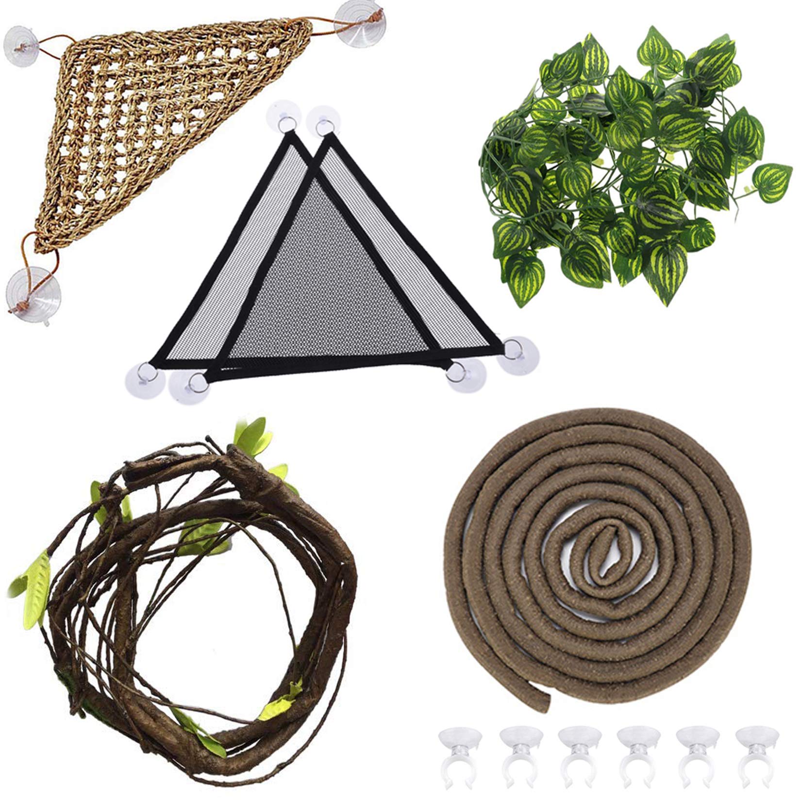 Hamiledyi 6PCS Bearded Dragon Tank Accessories Lizard Hammock Jungle Climber Vines Flexible Leaves Bendable Vine Artificial Branch Habitat Reptile