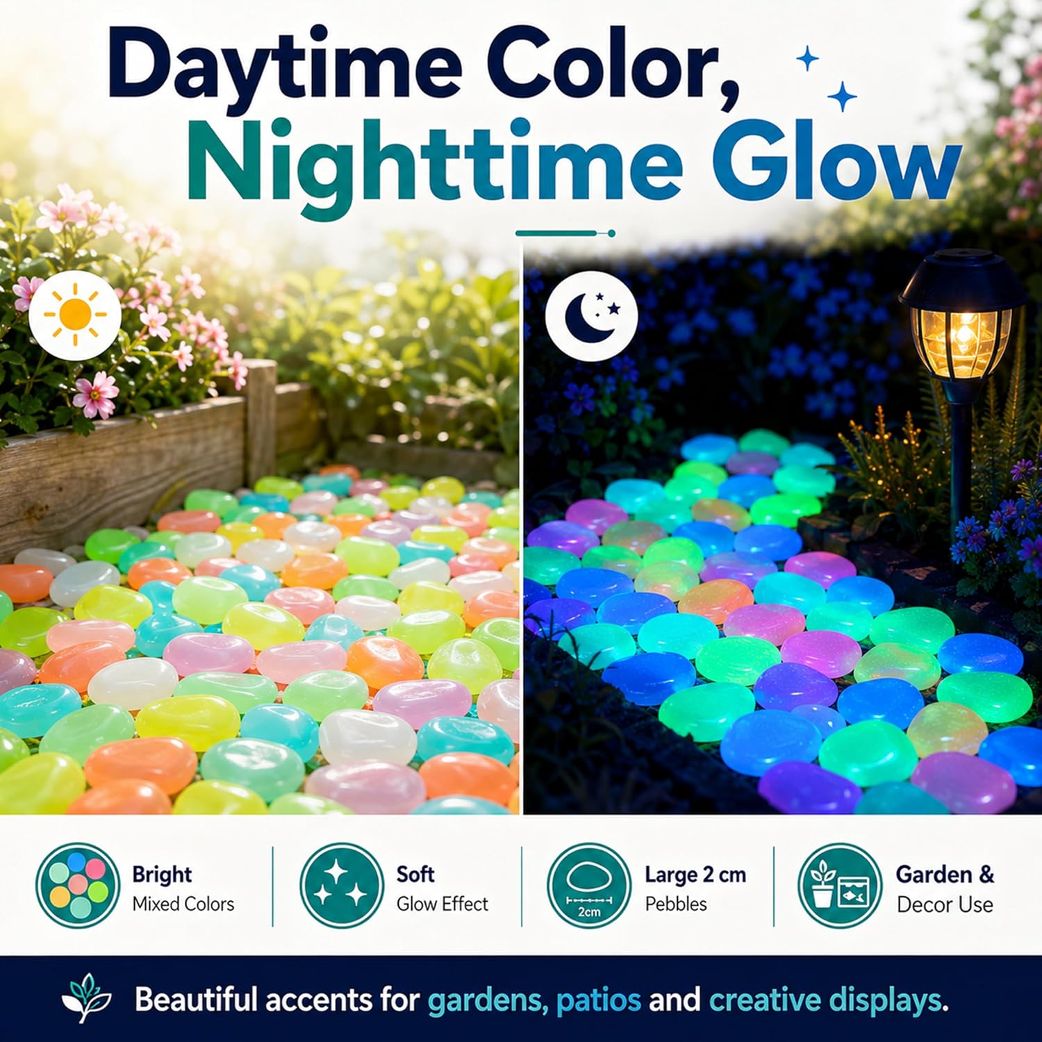 Night Guide Pebbles Glow in the Dark, Garden Path Aquarium, Reusable 400PCS