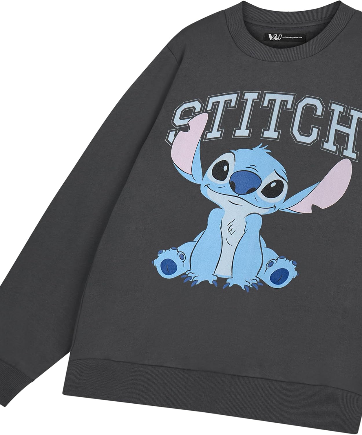Disney Stitch Womens Grey College Sweatshirt | Cute Cartoon Character Pullover | Soft Sweater
