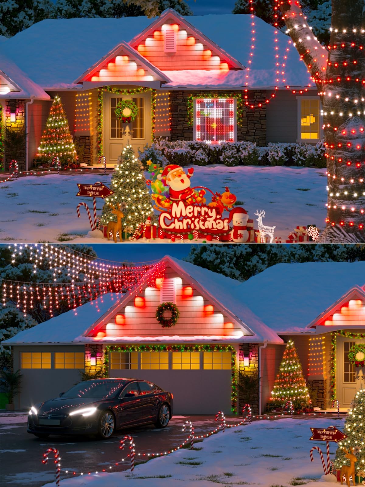Luces solares de Navidad para exteriores, 4 unidades, 132 pies, 400 luces