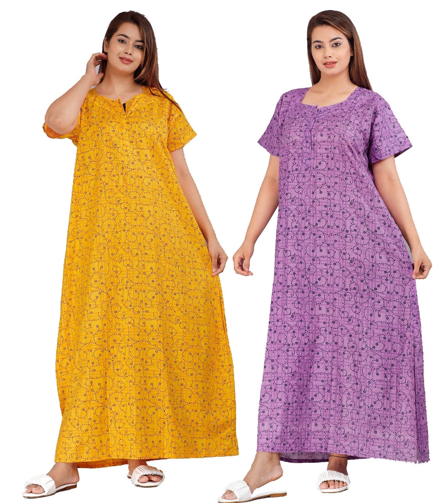Women's Pure Cotton Nightwear Casual Nighty (PINKI Yellow PINKI PURPLE-99 L)-image-15