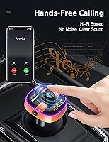 Vista 5 de Transmisor FM Bluetooth Arsvita Mejorado para Automóvil, Receptor de Radio/Adaptador de Audio con Cargador Dual para Automóvil, Compatible con Carga