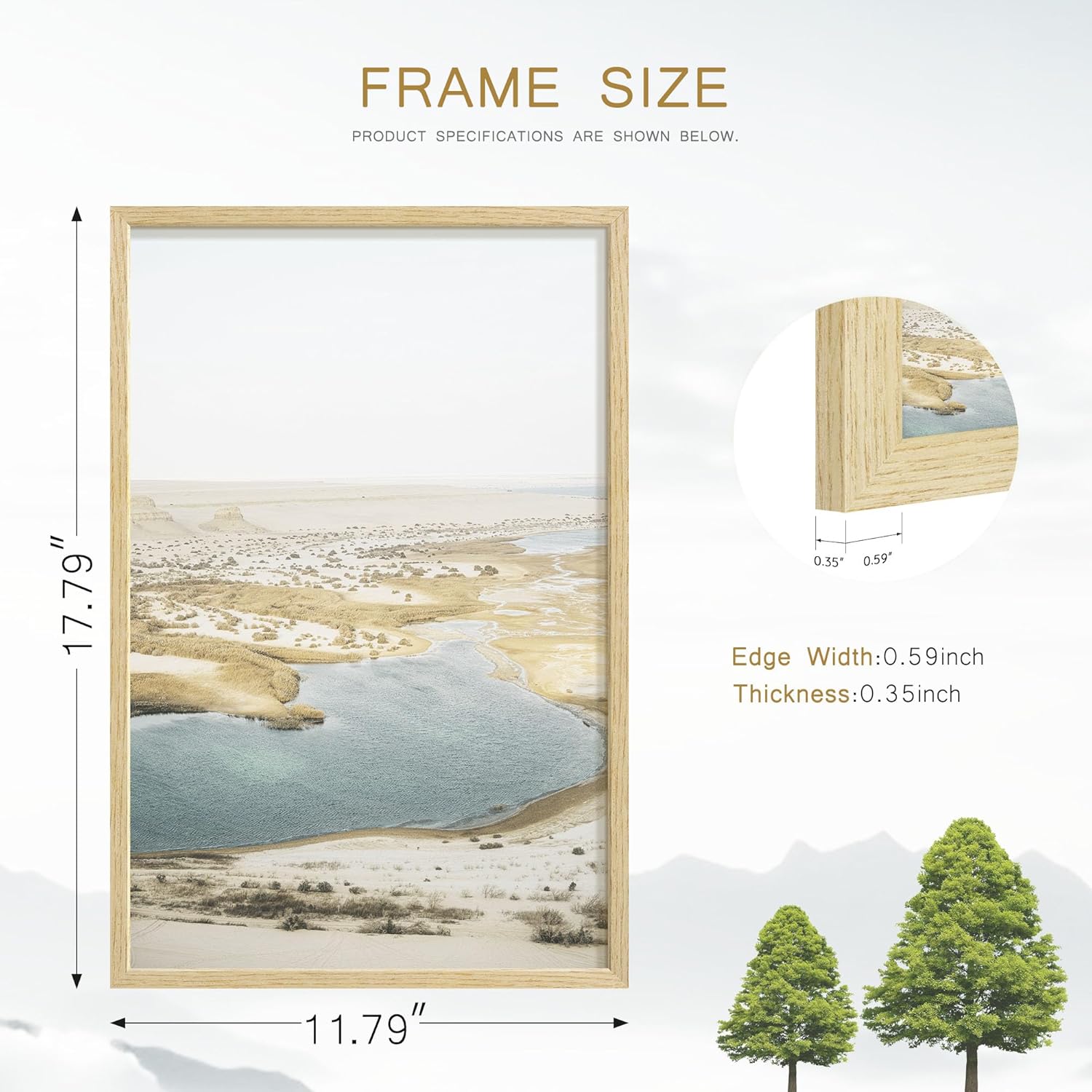 11x17 Picture Frame Set of 4, Natural Solid Wood Picture Frames, Display 11x17 Photos without Mat, Horizontal or Vertical Wall Mounting Poster Frame, Oak Wood Grain