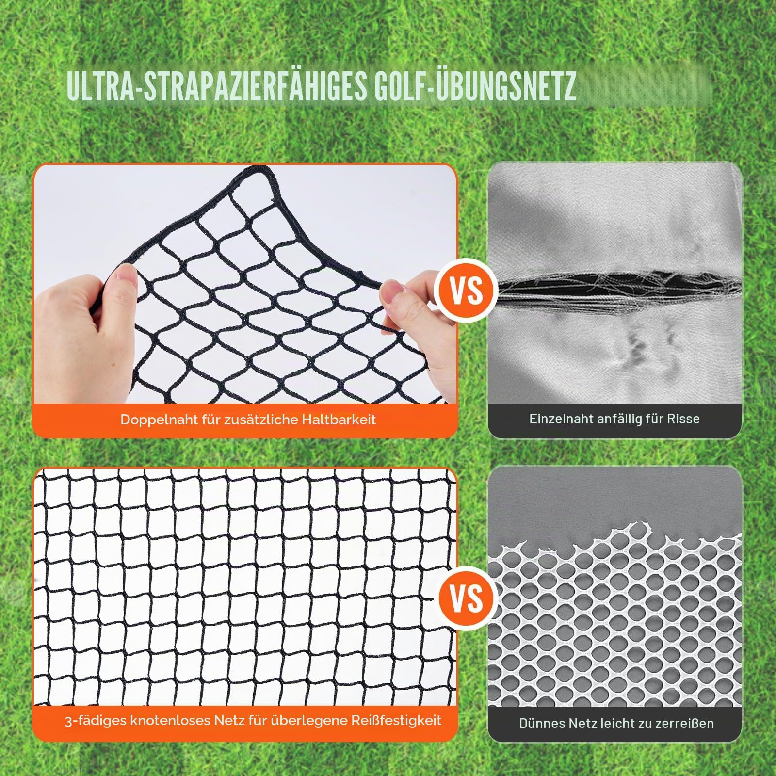 VEVOR Golfnetz, 3 x 3 m Golf-Übungsnetz, Indoor-Schlagnetz für Golf, Baseball, Hockey, Fußball, strapazierfähiges DIY-Ballnetz aus Nylon, Sportnetzbarriere für Fahrtrainingsschwung im Hinterhof (nur N