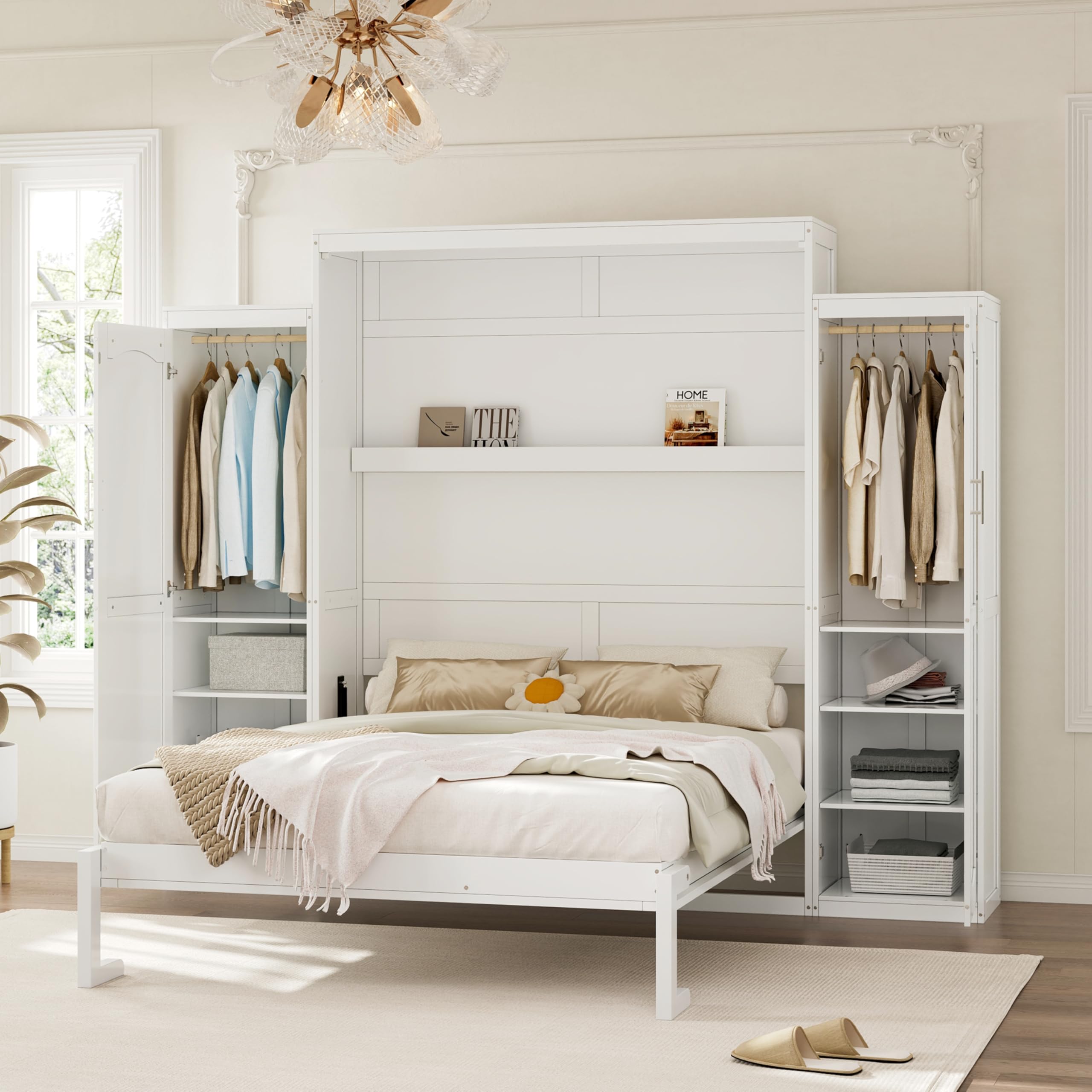 Amazon.com: Ball & Cast Queen Size Murphy Bed with Two Wardrobe and ...