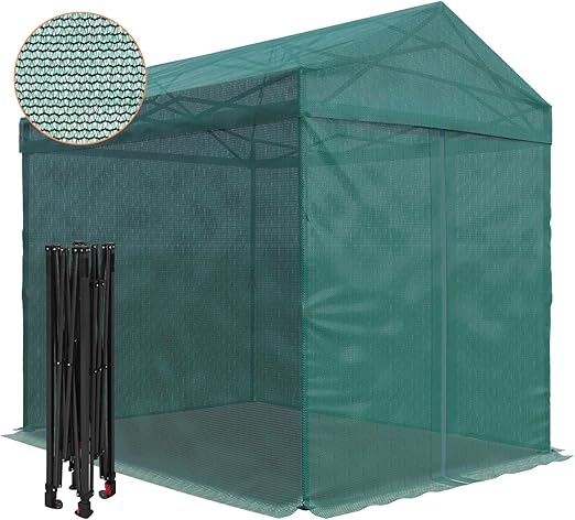 EAGLE PEAK 8x6 Walk in Shade Cloth Cover Greenhouse Instant Pop up Portable Gable Roof Gardening Green House with Mesh Cover, Roll up Doors, Green
