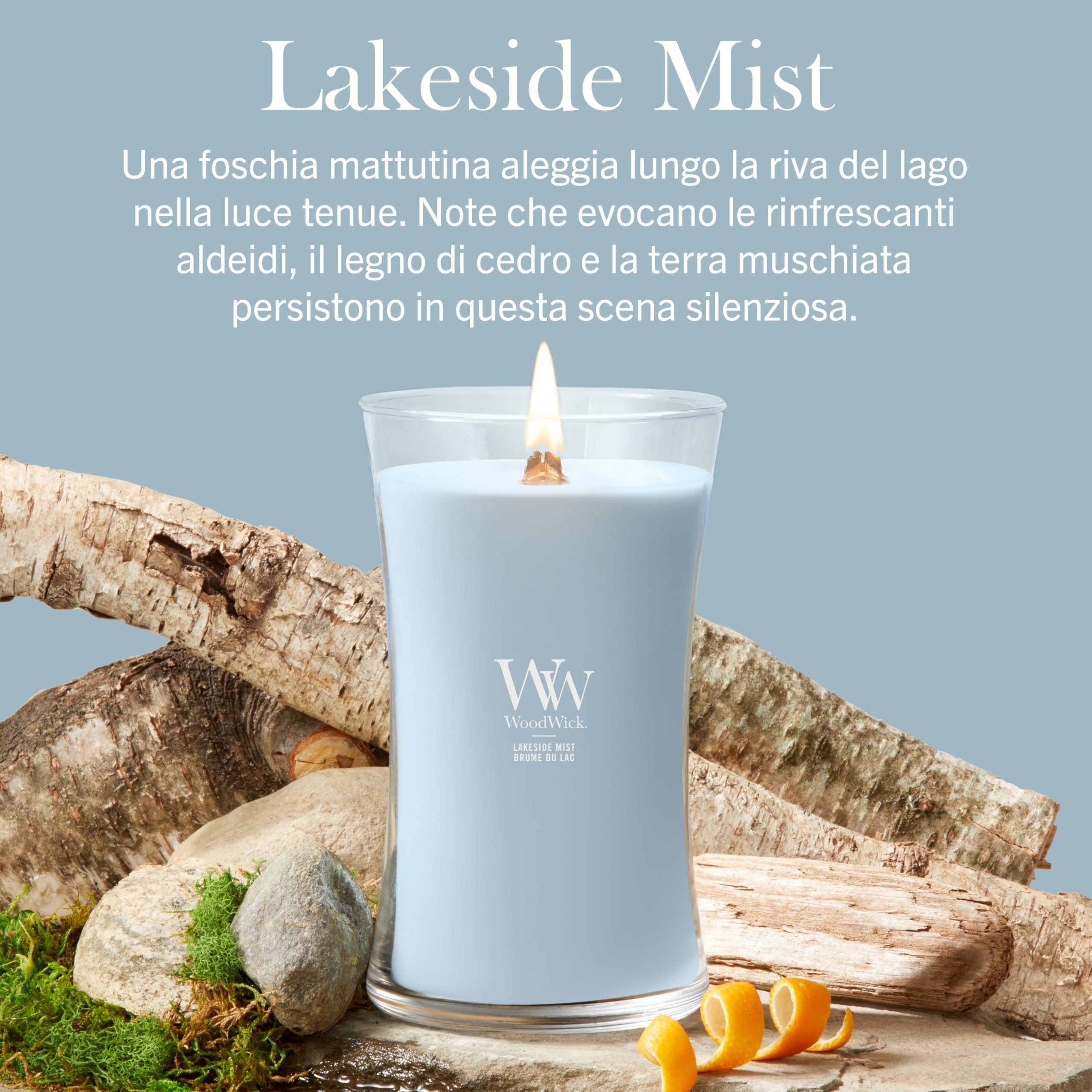 WoodWick Candela profumata | Candela Grande a Clessidra | Lakeside Mist | Regali Perfetti per Donne
