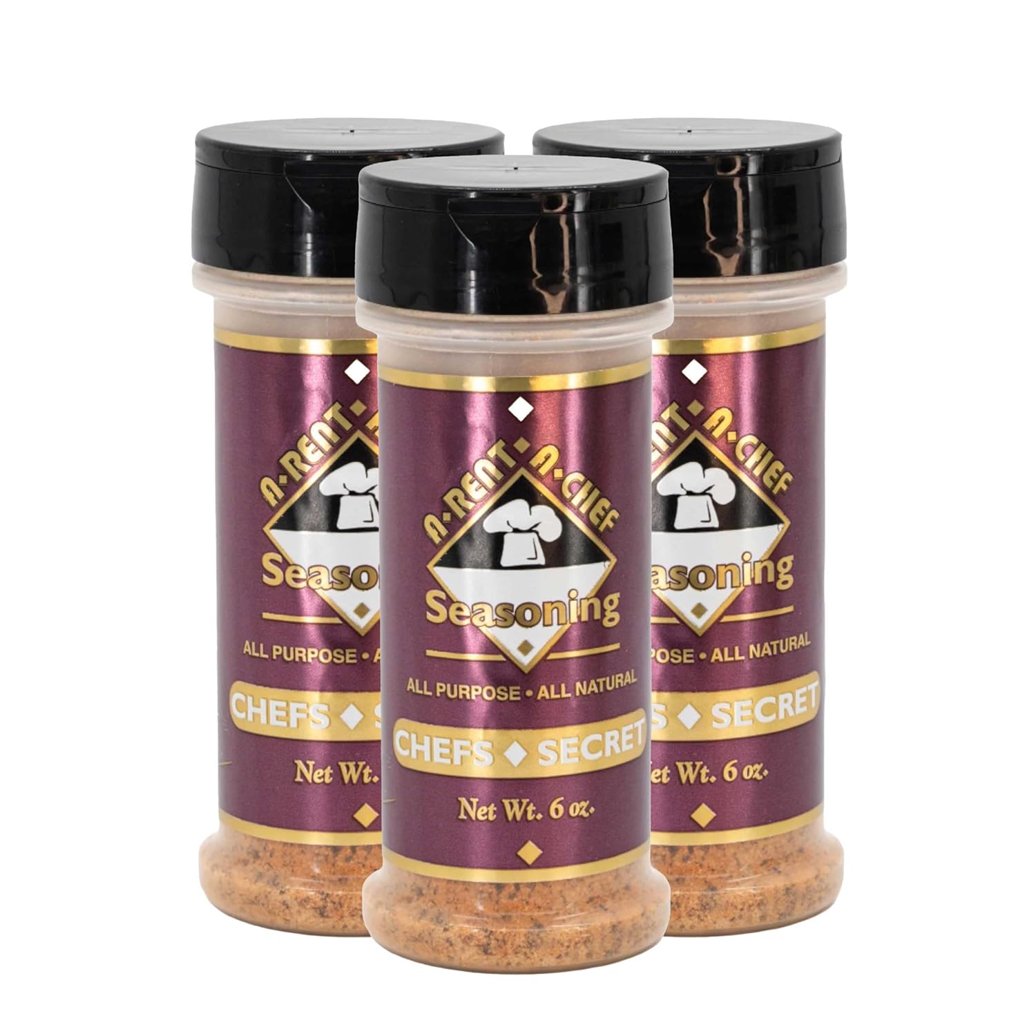 All Purpose Gluten Free Seasoning - 3 pack of 6 oz - A-Rent-A-Chef All Natural - Made in the USA - Made in Nebraska - MSG Free - All Natural Food Seasoning - Chef's Secret Blend