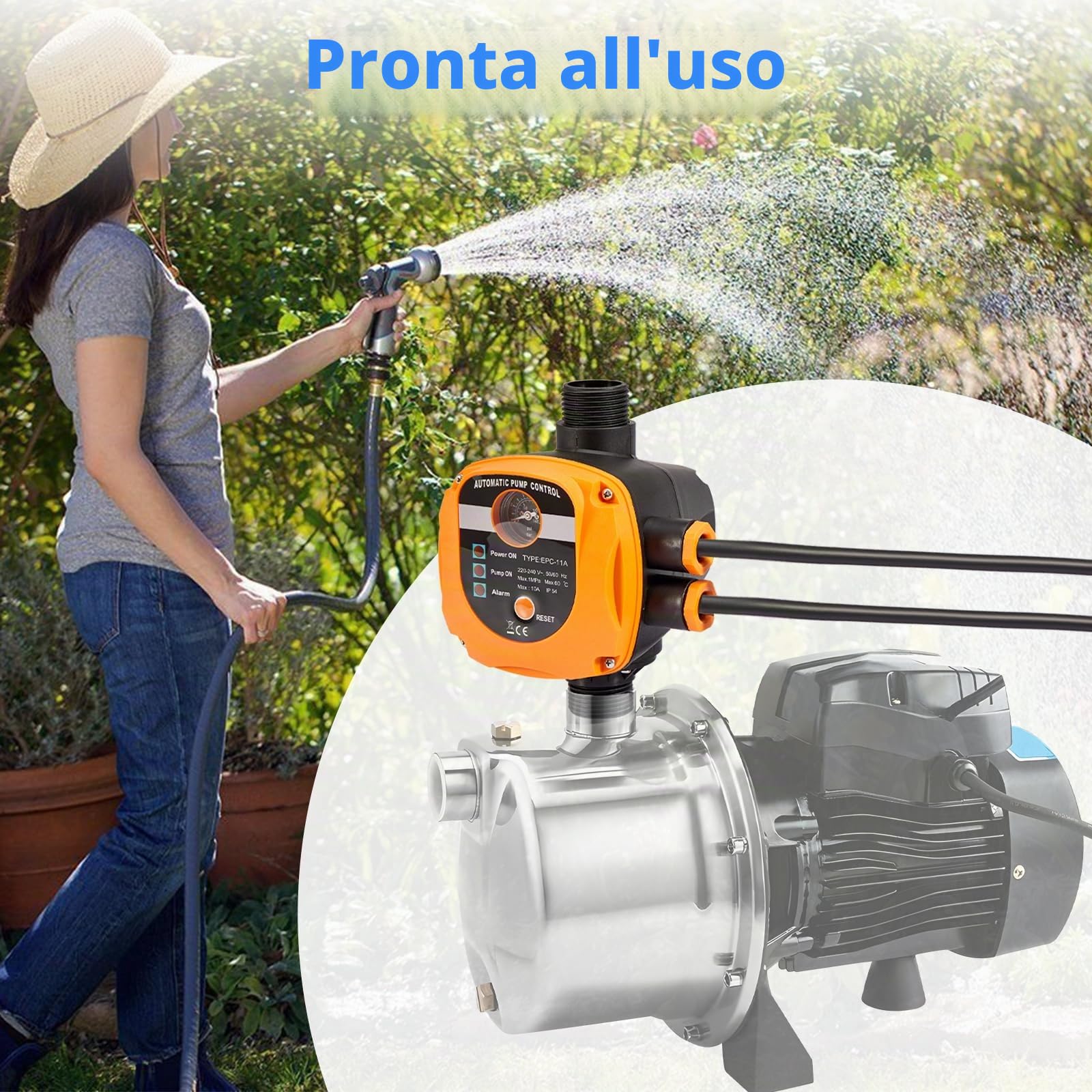 Pressostato Autoclave, Regolatore di Pressione Acqua Max. 10 bar, Press Control Autoclave Impermeabile IP54, Pressostato Pompa Acqua 220-240V con Cavo e Spina, per Casa, Cortile, Giardino