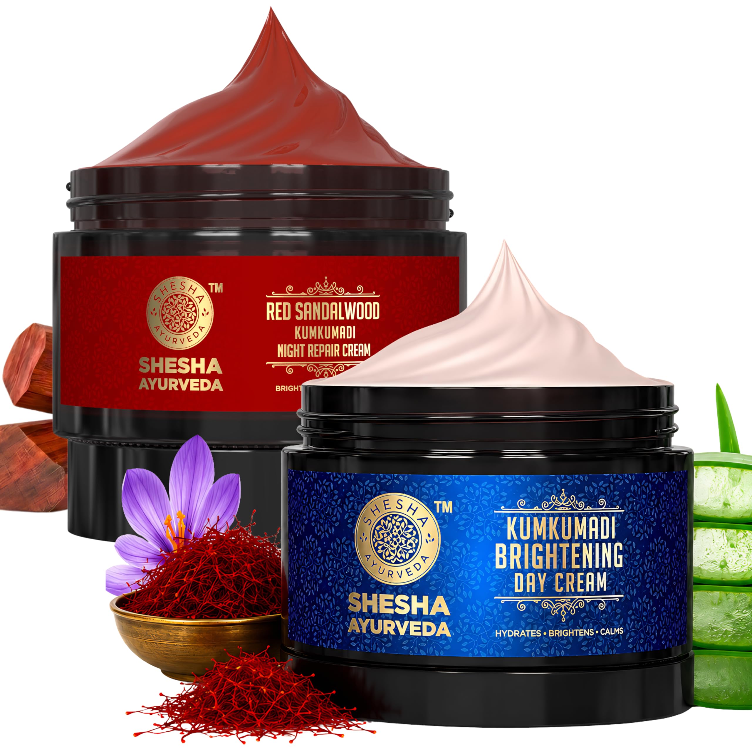 SHESHA AYURVEDA Combo of Red Sandalwood Skin Brightening & Night Repair Cream & Kumkumadi Brightening Day Cream | Hydrating Anti-Aging and Radiant Skin-image-13