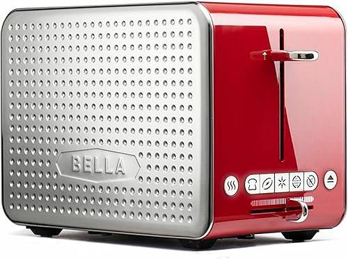 BELLA Tostadora de 2 rebanadas, acero inoxidable y rojo
