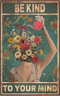 BelleVive "Be Kind to Your Mind Vintage-Bildposter, Hippie-Boho-Wandkunst, Vintage Poster, Ermutigungsgeschenke für Frauen, Heimbüro, Wohnzimmer, Schlafzimmer, Wanddekoration, Stil 1