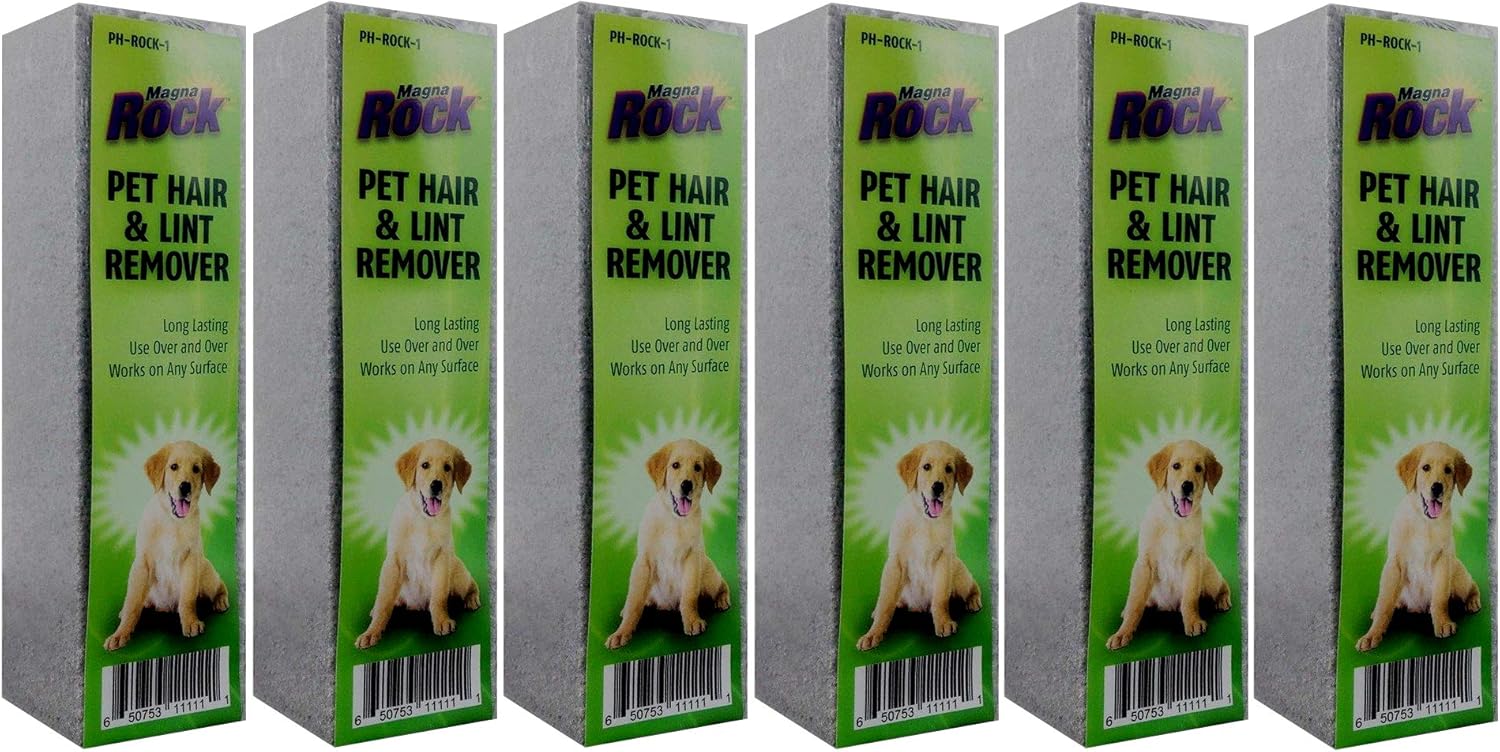 HI TECH Magna Rock Pet Hair Remover 6 Pack – Dog & Cat Fur Remover for Car Interiors, Upholstery & Furniture – Eco-Friendly, No Power Needed, Detailing Essential