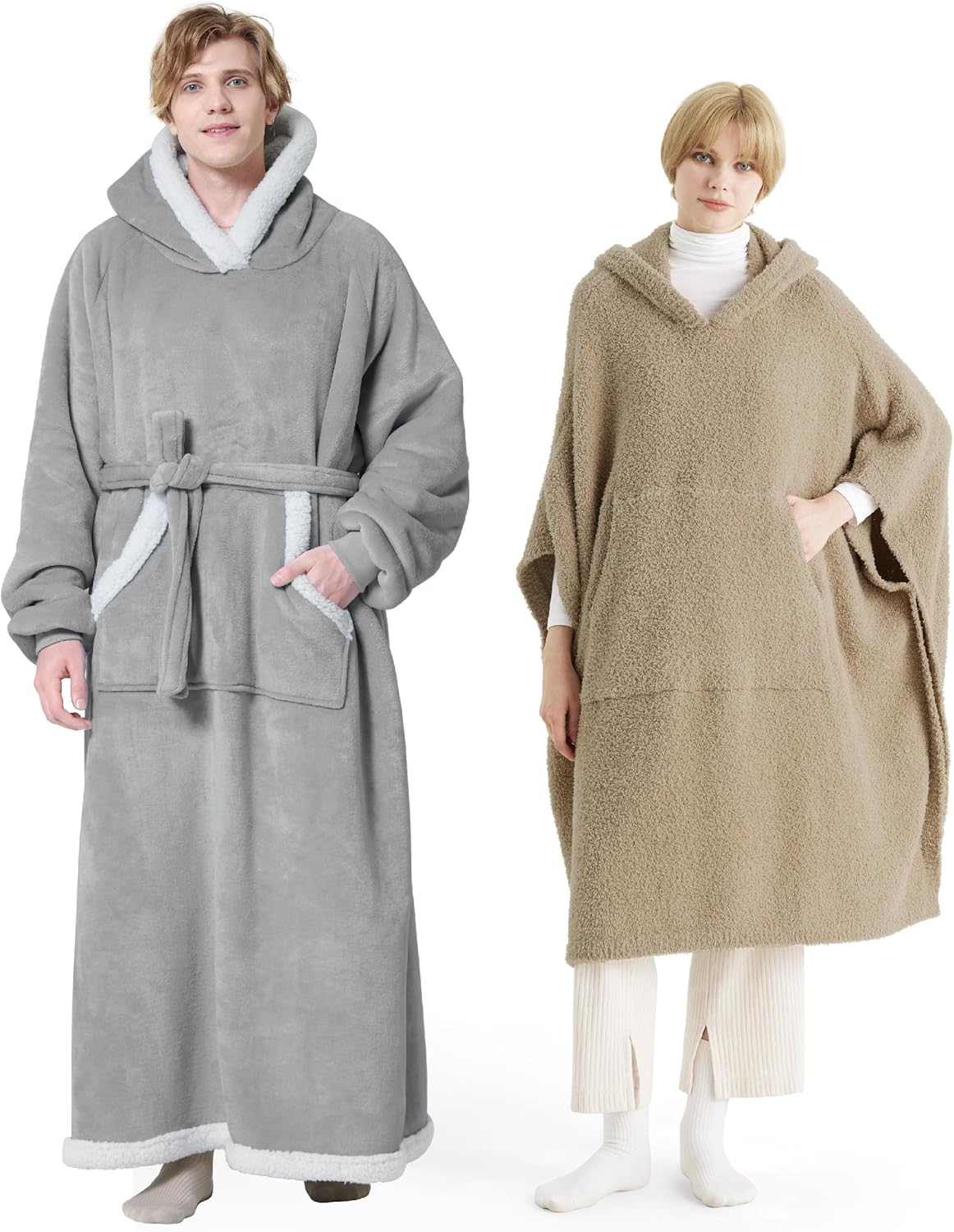 Bedsure Long Sherpa Blanket Hoodie Grey Bundle Wearable