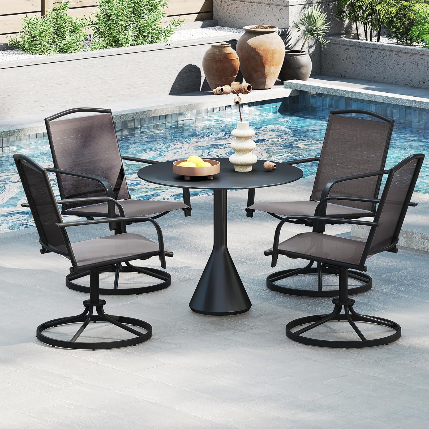 Tangkula Outdoor Swivel Chairs Set of 4, Patio Rocker Chairs with High Back, Armrests, Breathable Seat, Metal Frame, Heavy-Duty Dining Chair for Garden, Backyard, Poolside, Bistro (2, Gray)