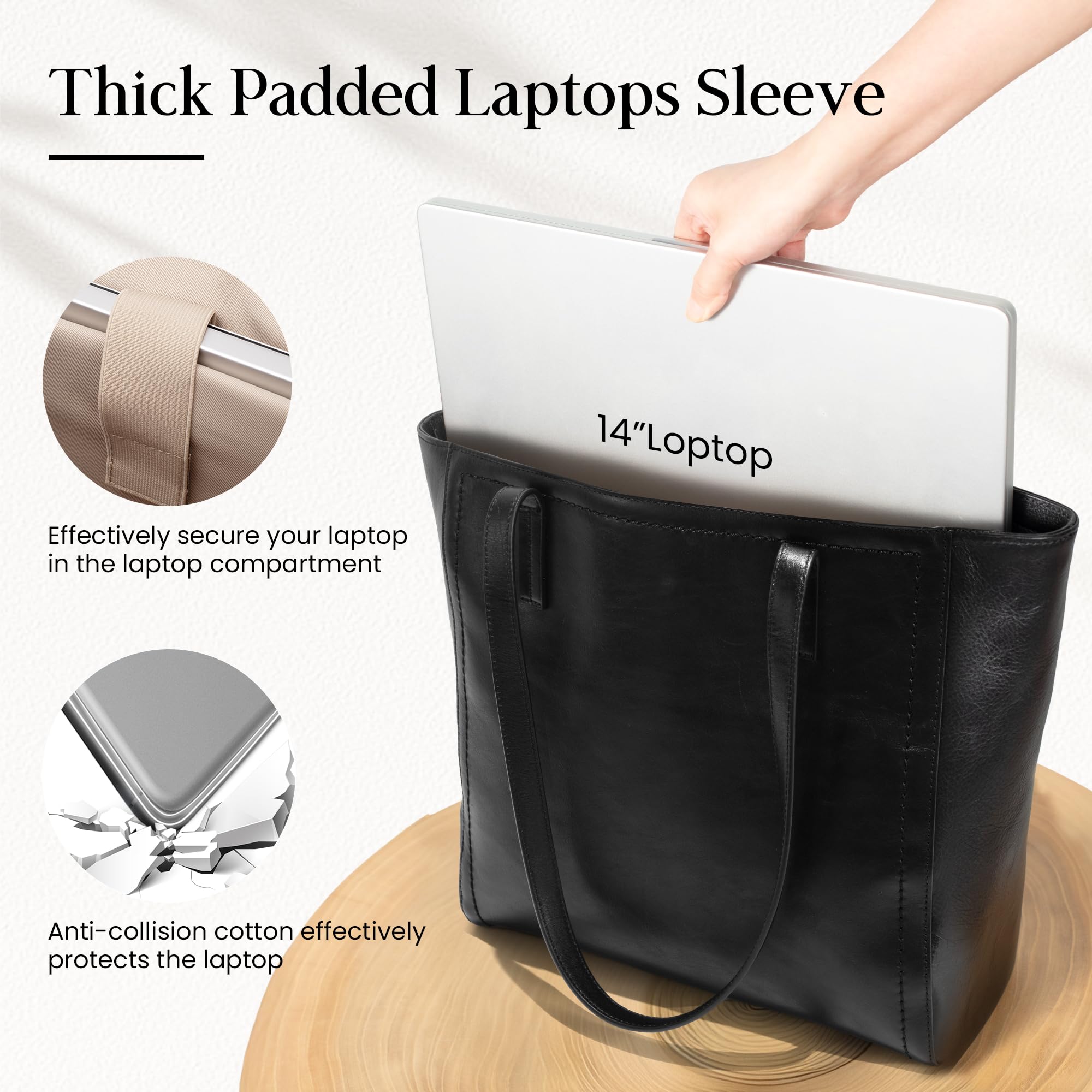 befen Borsa a Mano Donna Grande in Vera Pelle con Vano Laptop 15,6 Pollici, Borsa da Lavoro Tote Bag Shopper Versatile con Zip e Passante per il Trolley