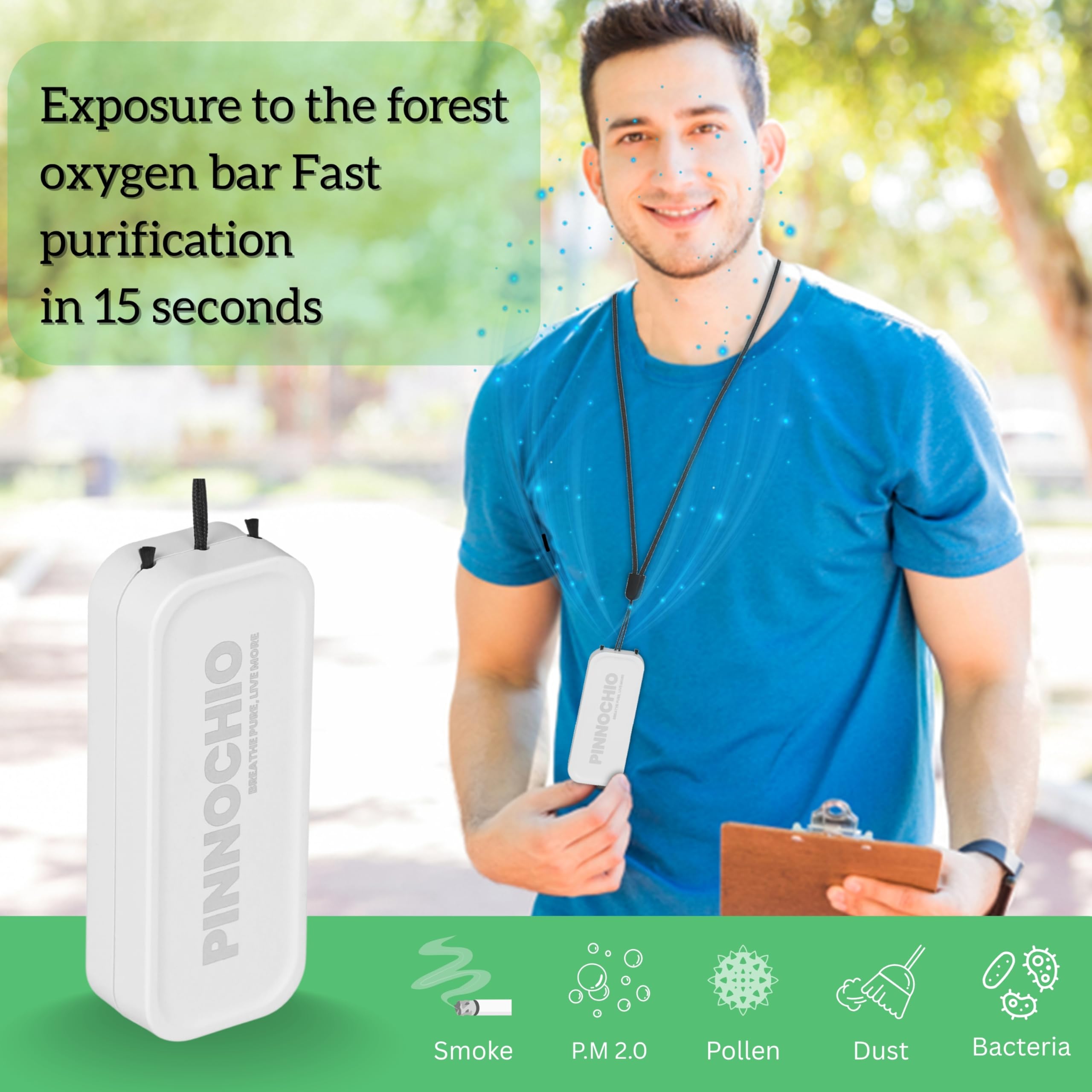 Pinnnochio Wearable & Portable Air Purifier | Home & Office 2-in-1 | 2 ''Tenticles on Top Gives 20 Million anions | 20 Hr Battery | Fast Charge | On Boost mode | Clear All Air Borne Disease. (WHITE) 3