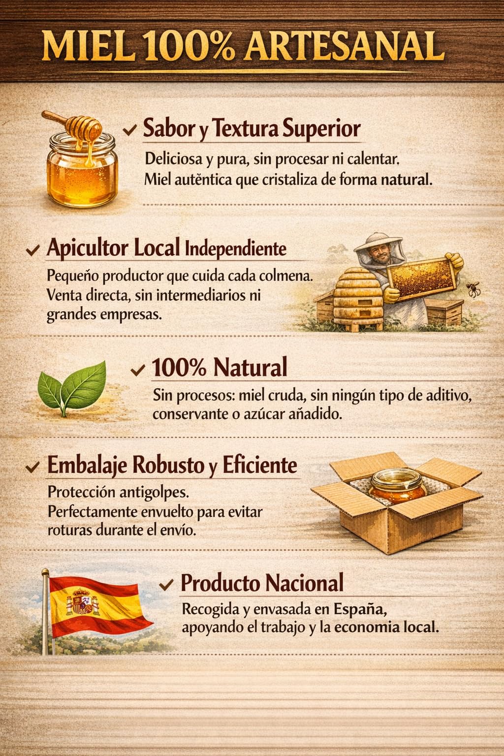 Miel Natural Pura Artesanal Multifloral 1 kg Asturias España