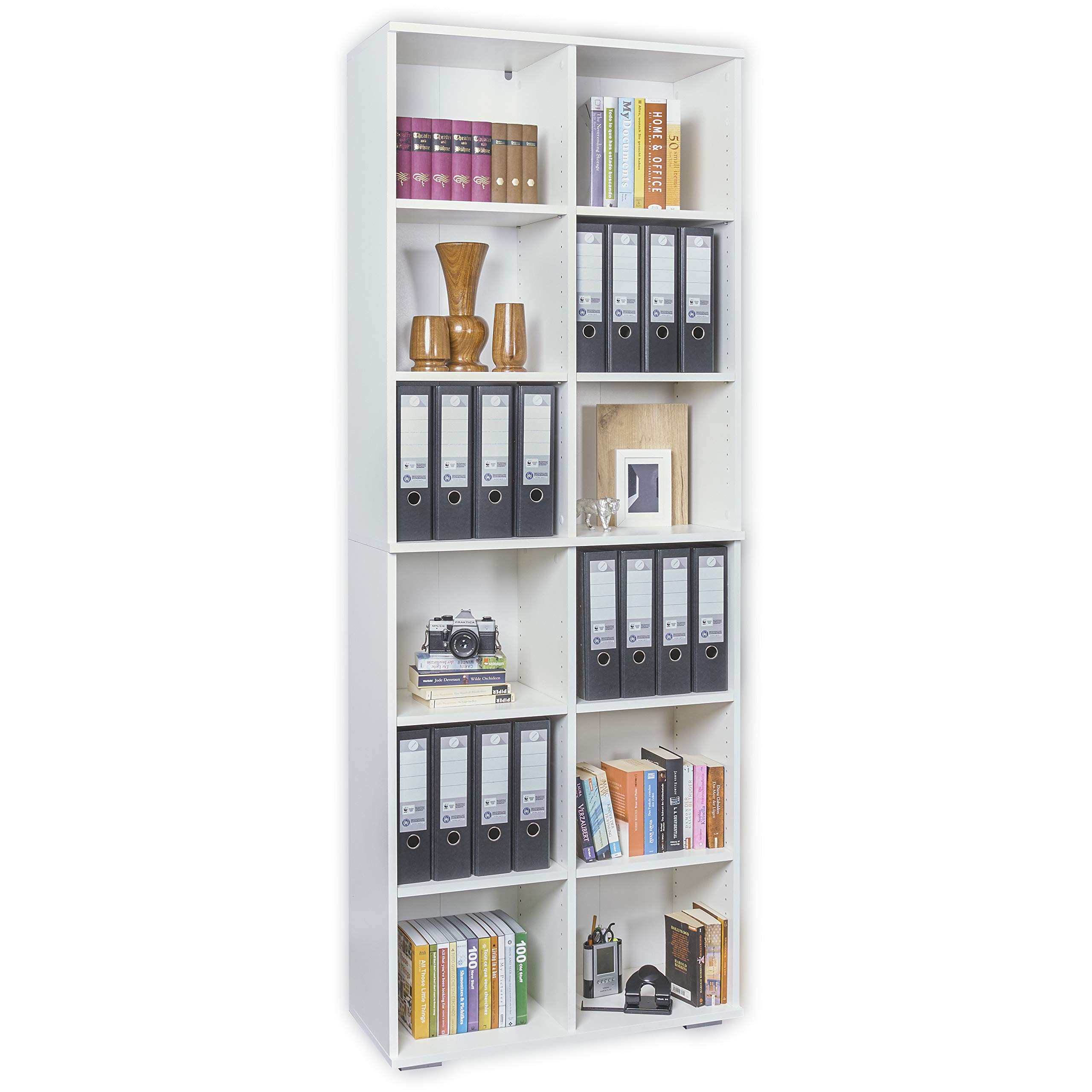mutatio Regal Büroregal Büro Möbel 80,2 cm x 214,7 cm x 35 cm Standregal Hoch Bücherregal Weiß Aktenregal Für Ordner Regal Gross Allzweckregal Holz Meerzweckregal Aufbewahrungsregal Büromöbel