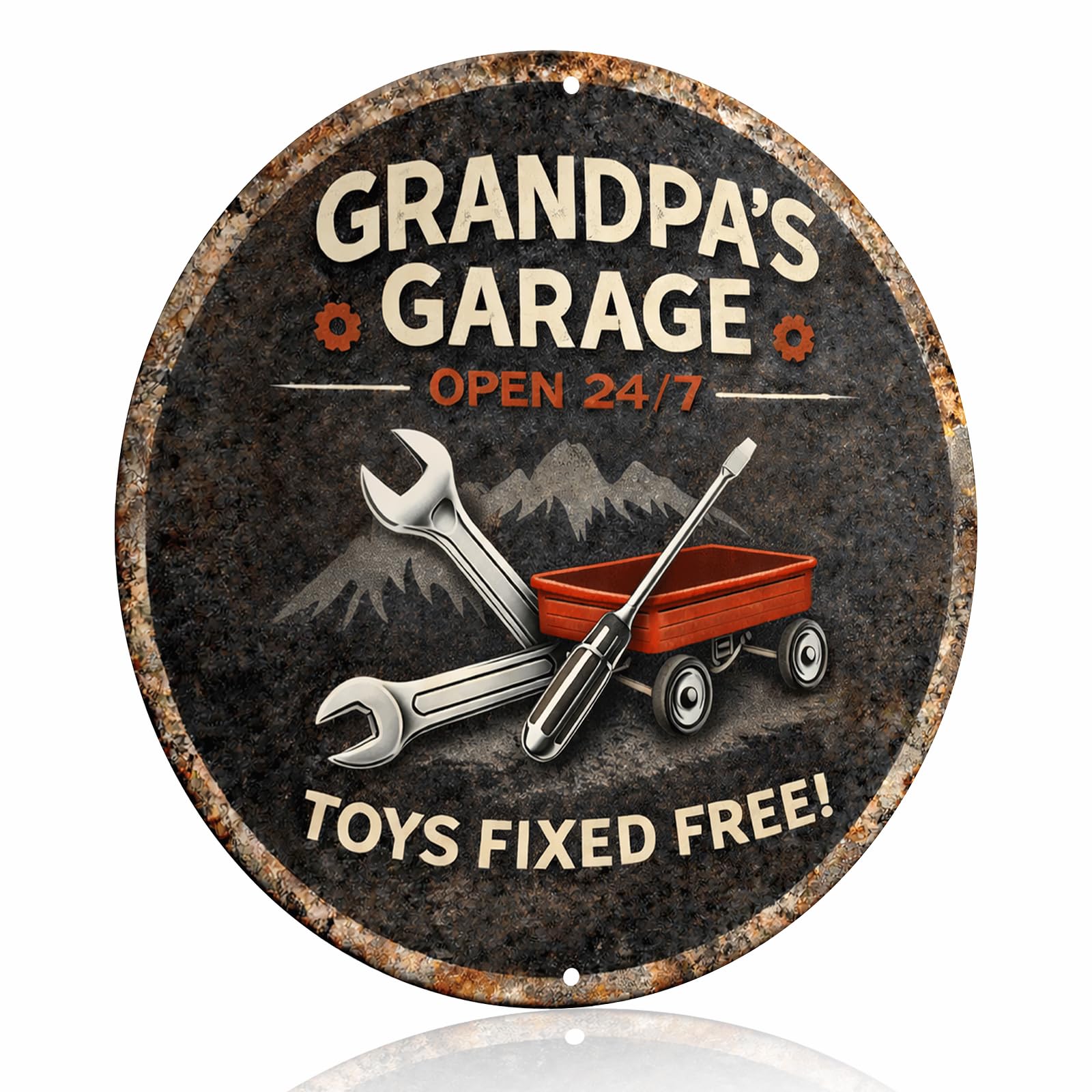 "Grandpa's Repair Shop - Free Toy Repairs!" Retro Industrial Metal Aluminum Sign Wall Decor for Garage, Workshop, Living Room, Porch, Game Room - 8x8 Inches Industrial Decor (26030)