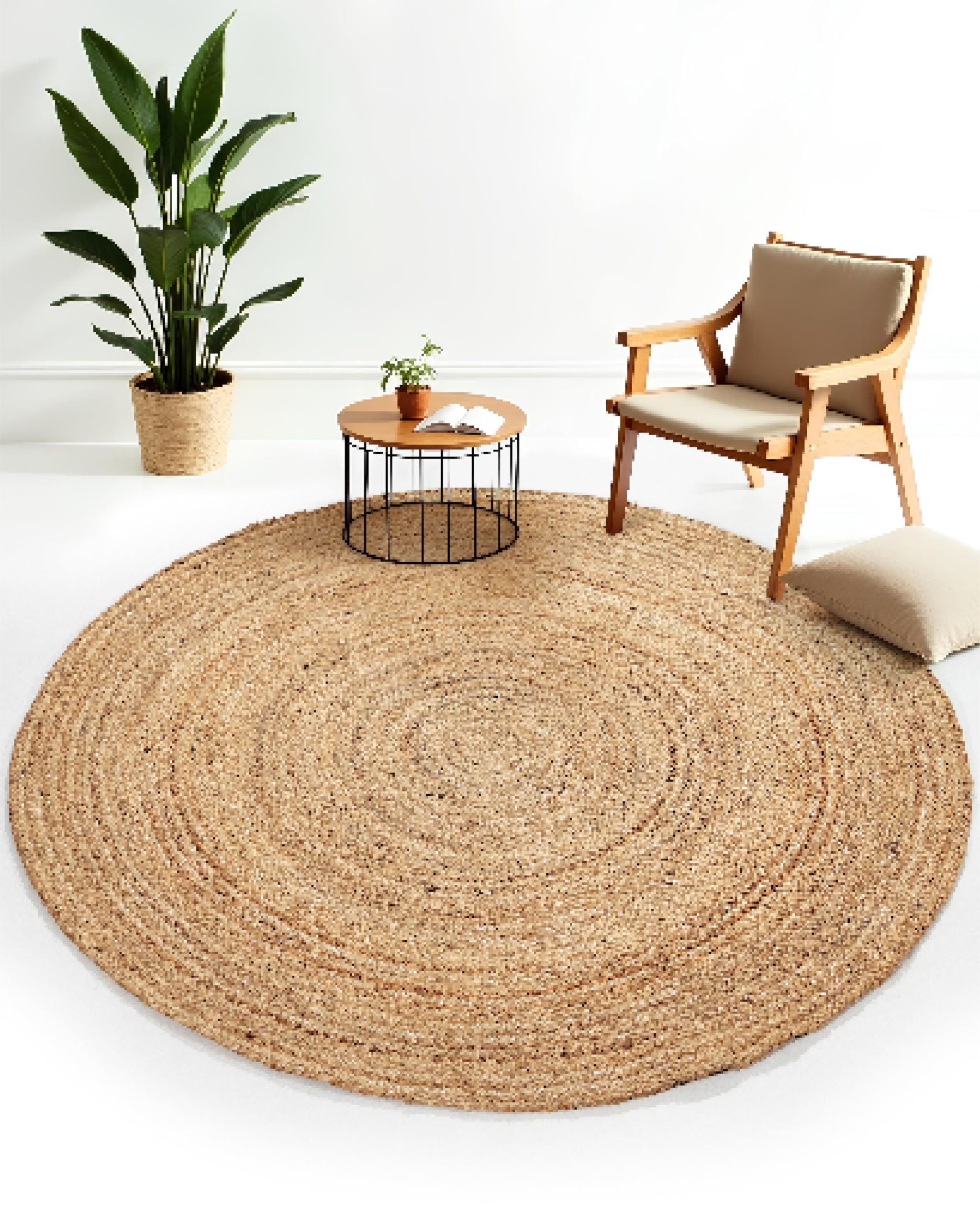 carpetfine Alfombra de Yute Nele Redonda Color Natural Beige Ø 90 cm Tejido a Mano con Yute | Alfombra Natural Moderna Uni Boho Tejido Plano Redonda para salón, Dormitorio, Pasillo y Cocina