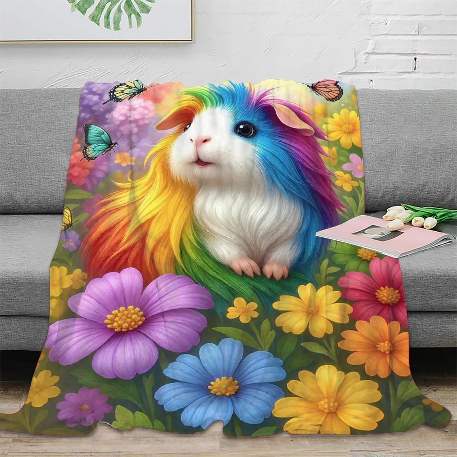 Couverture cochon d'inde imprimée 3D en microfibres douce 127x152cm