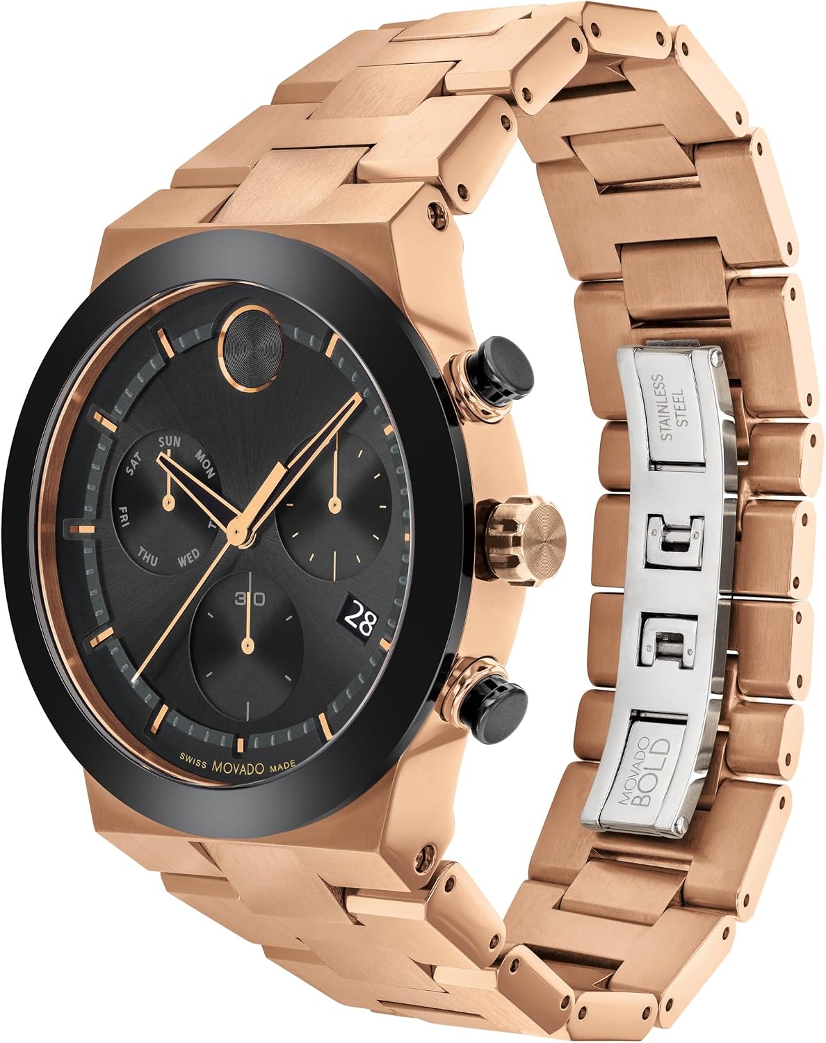 Movado Bold Fusion Men's Watch - Swiss Quartz Chronograph Movement, Stainless Steel Link Bracelet - 5 ATM Water Resistance - Luxury Fashion Timepiece for Him - 44mm
