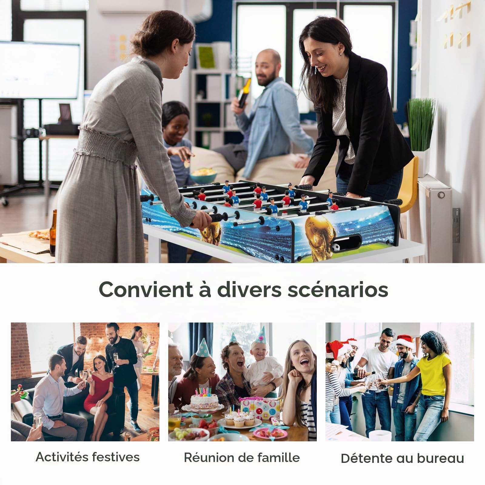 HOMASIS Table de Babyfoot 2 en 1 pour Enfants et Adultes, avec Pieds Amovibles, 2 Balles, 14 Kickers et 2 Compteurs de Points, pour Fêtes et Réunions