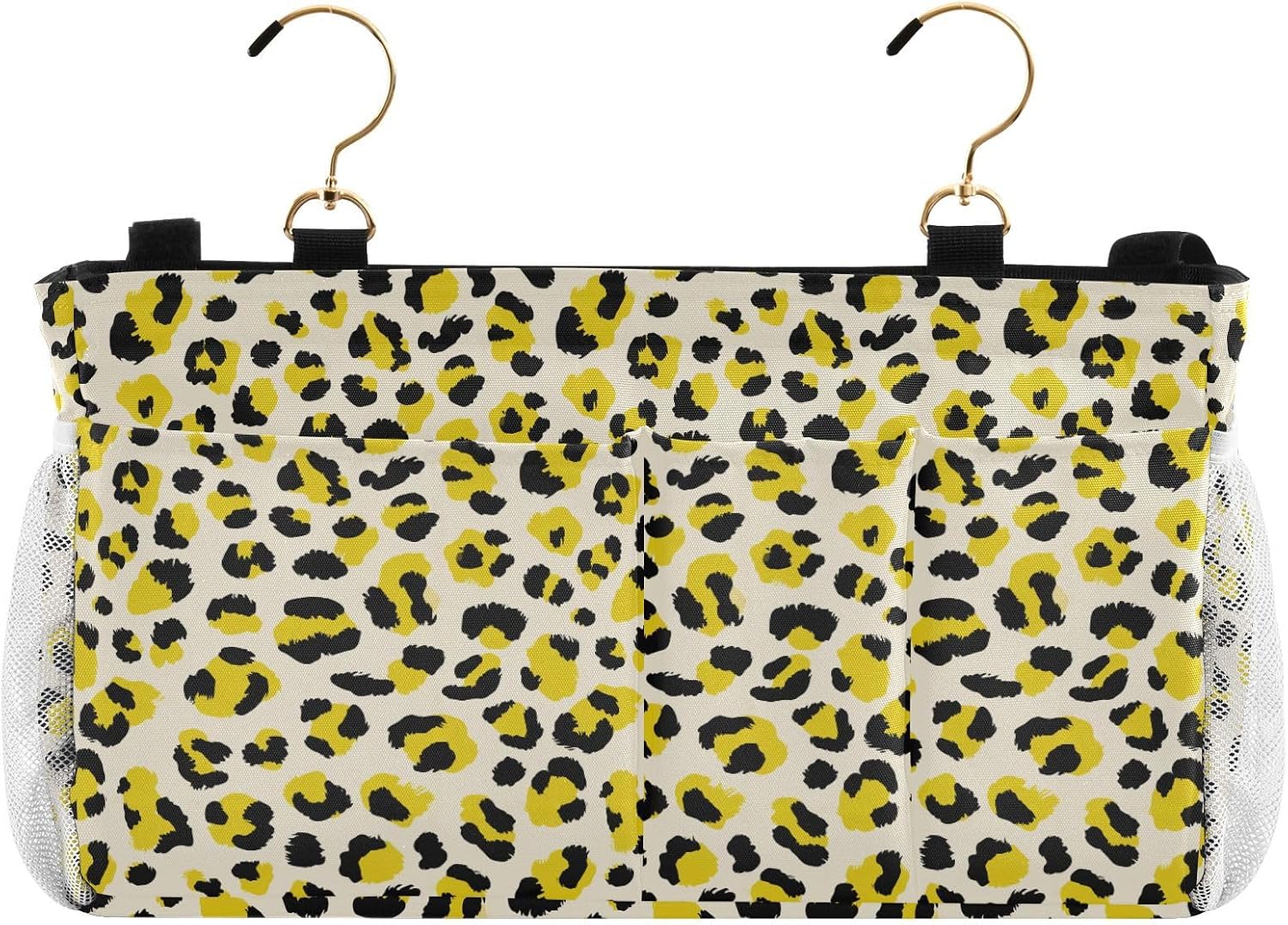Bedside Storage Bag Organizer Bright Yellow Beige Leopard Pattern Hanging Storage Bag Pocket for Bunk Dorm Rooms and Hospital Bed Rails organizador para mesa de noche