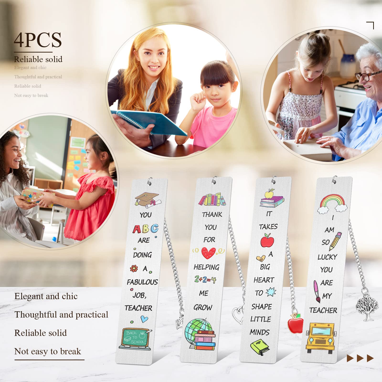 6 PC Teacher Bookmark Gifts - Stainless Steel Appreciation Bookmarks For Educators